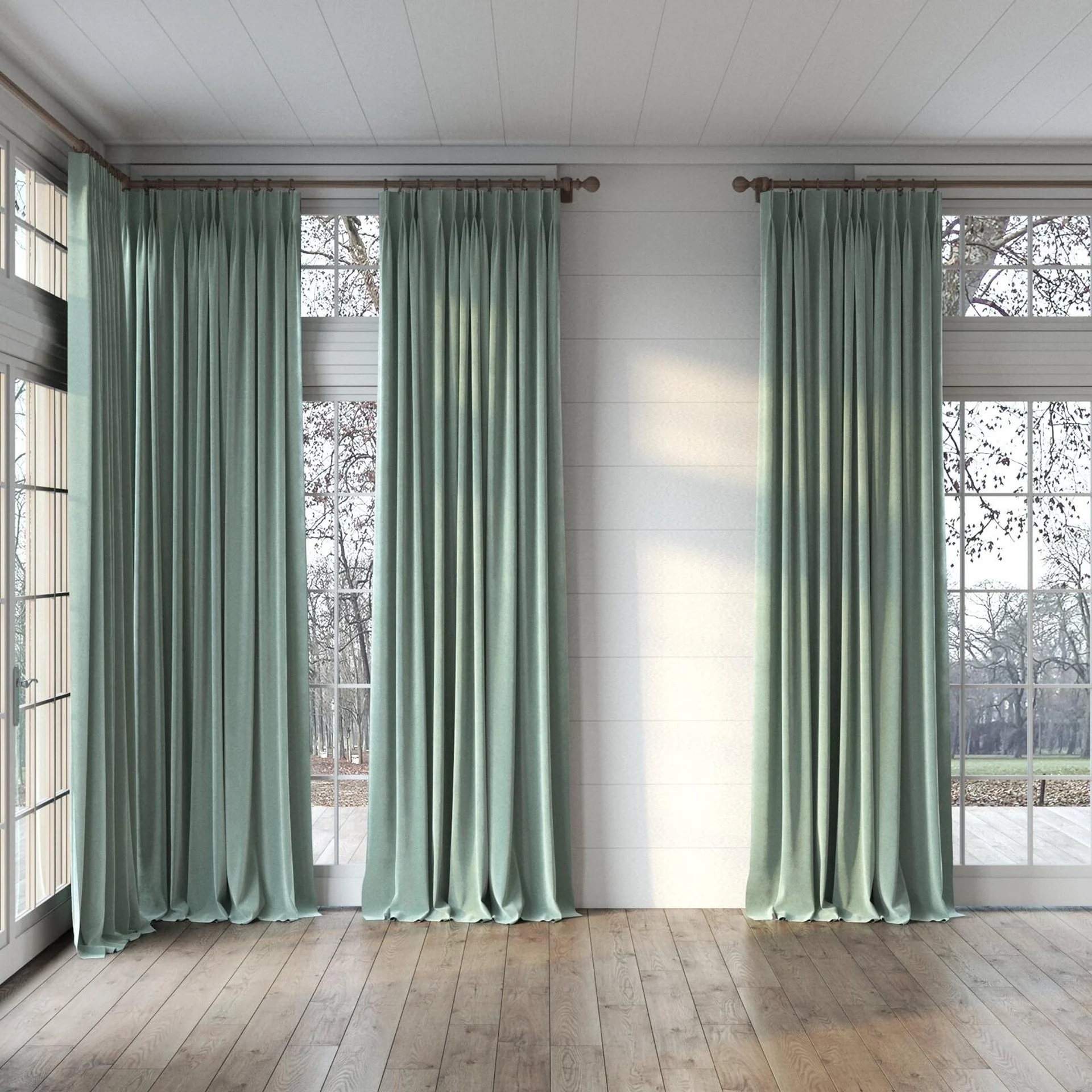 Full view of Vienna Folkstone, puddled, on curtain rod