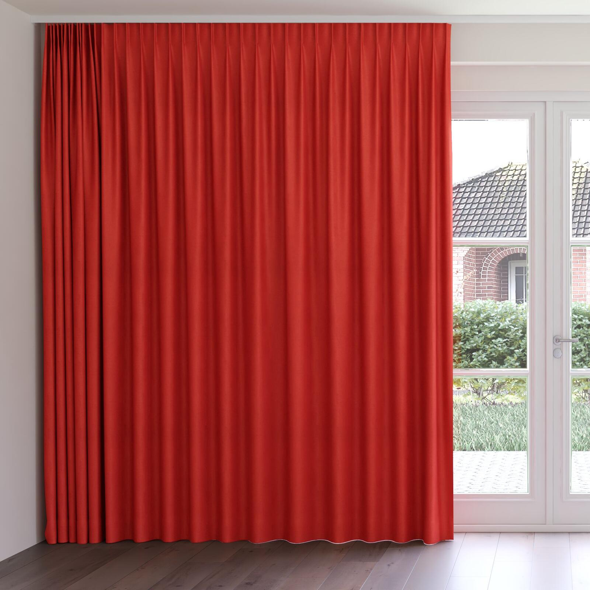 Front view of Liberate Ruby, on curtain rail