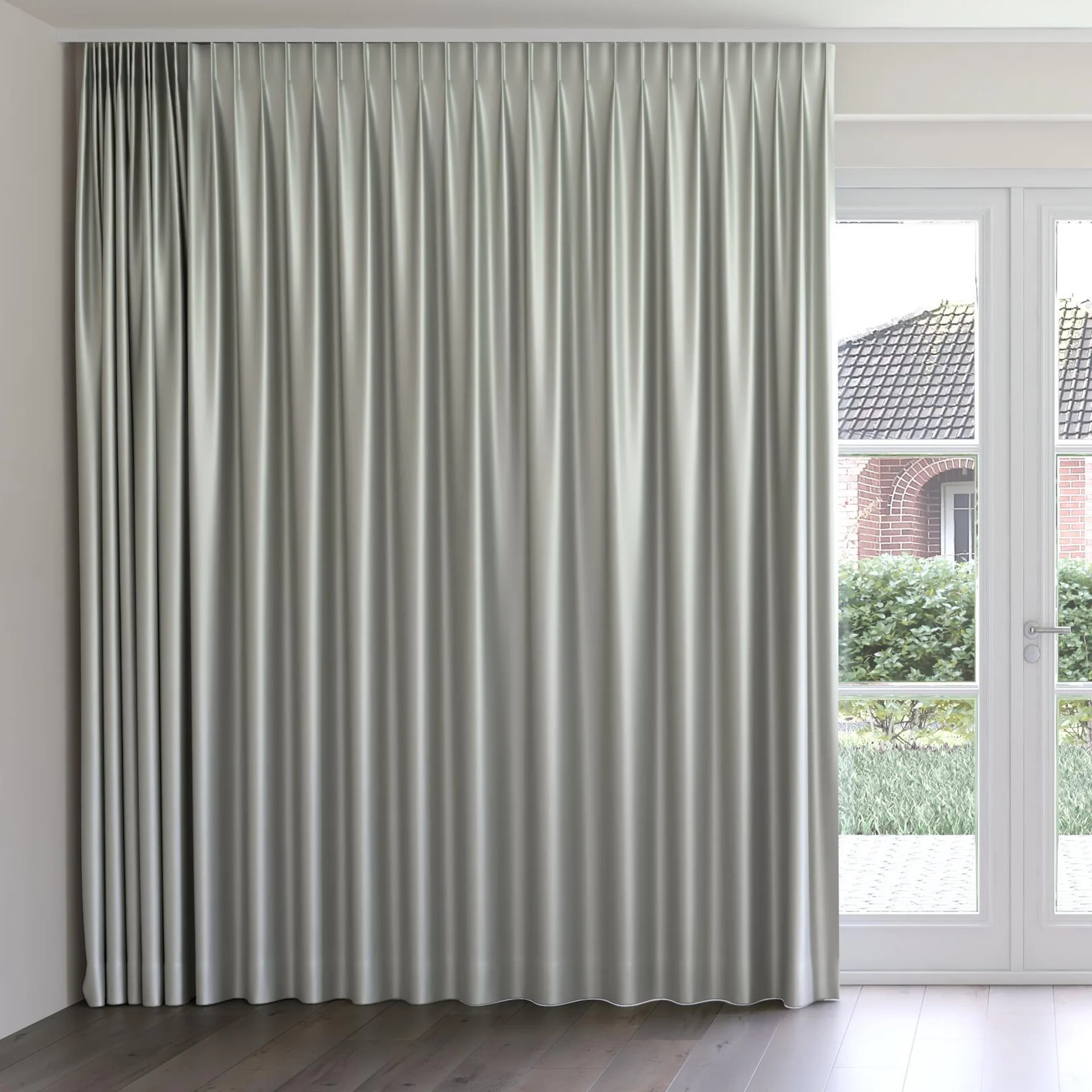 Front view of North Face Silver, on curtain rail