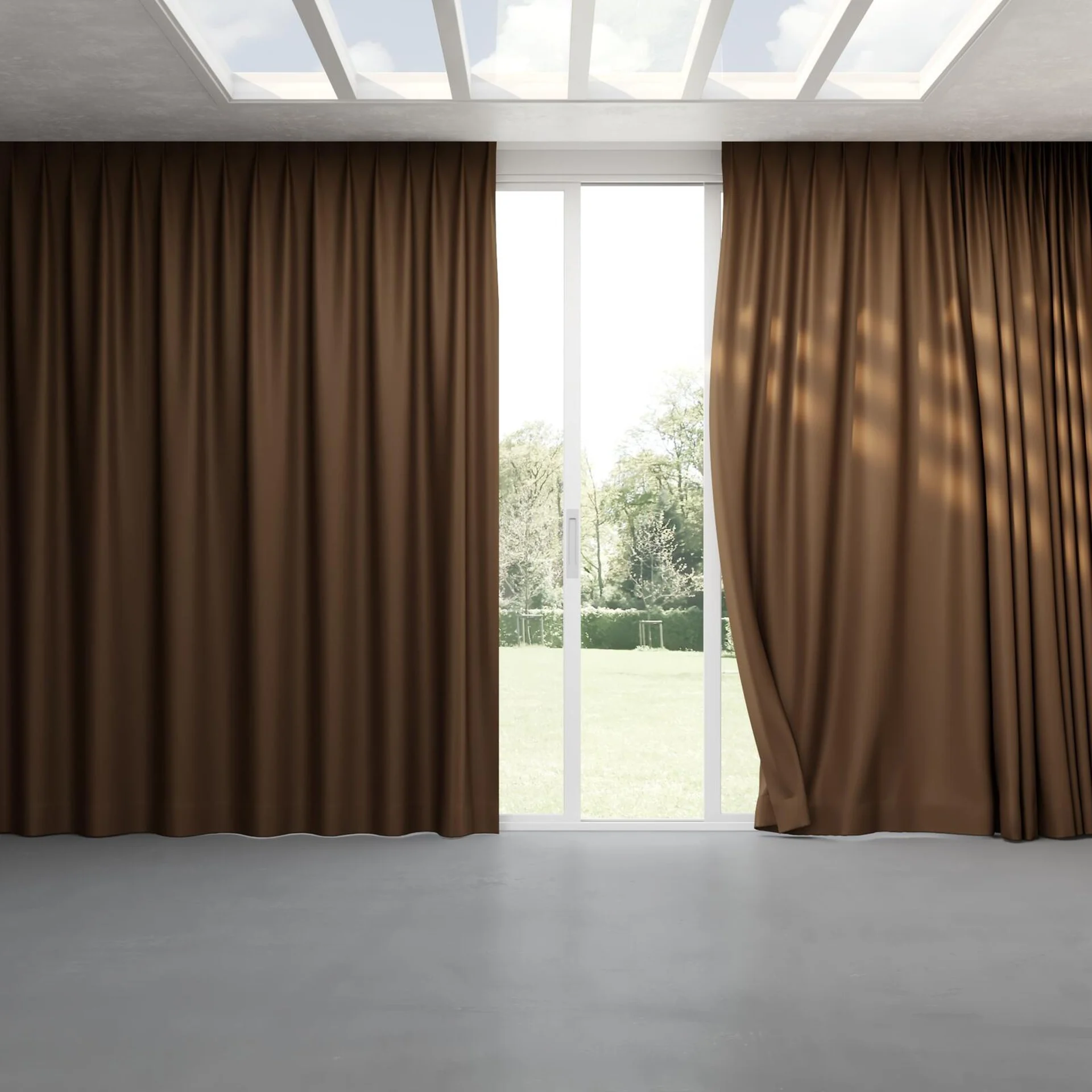Full view of Blockbuster Maroon, pinch pleat