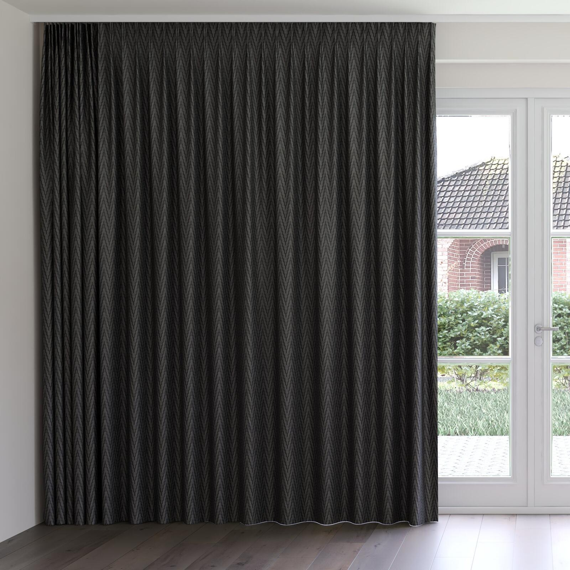 Front view of Running Platinum, on curtain rail