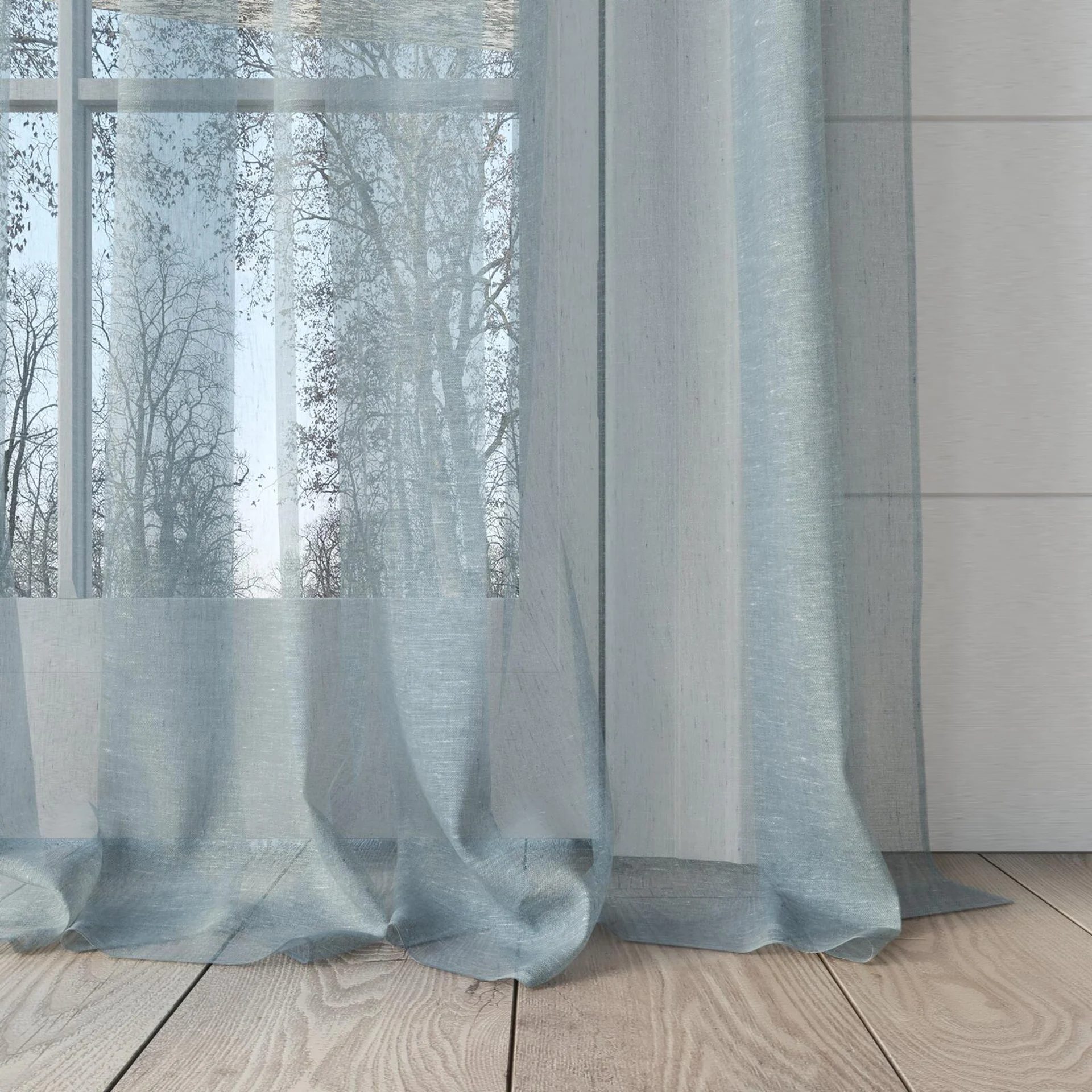 Bottom view of Rhyme Pool, puddled, on curtain rod