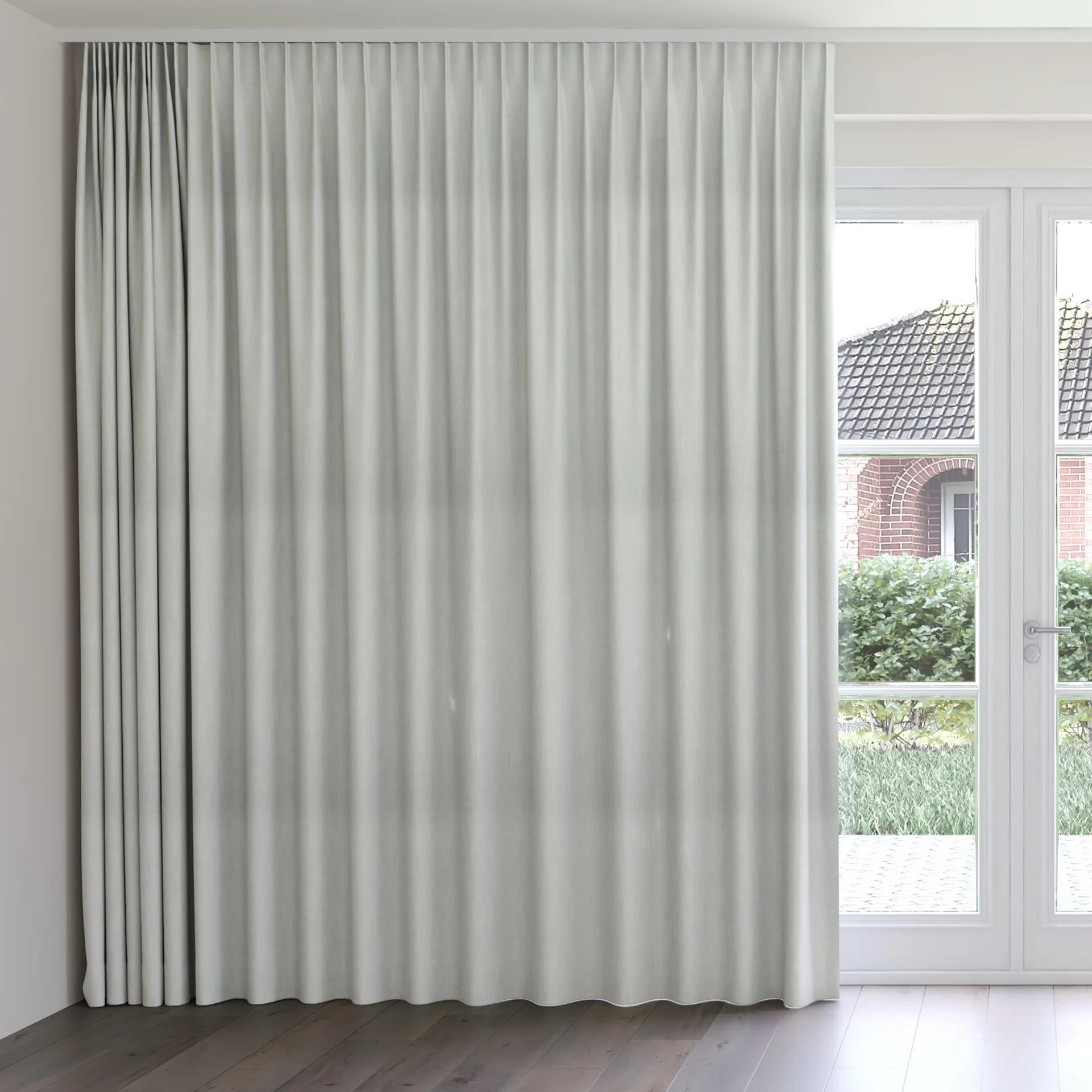 Front view of Lexicon Duckegg, on curtain rail