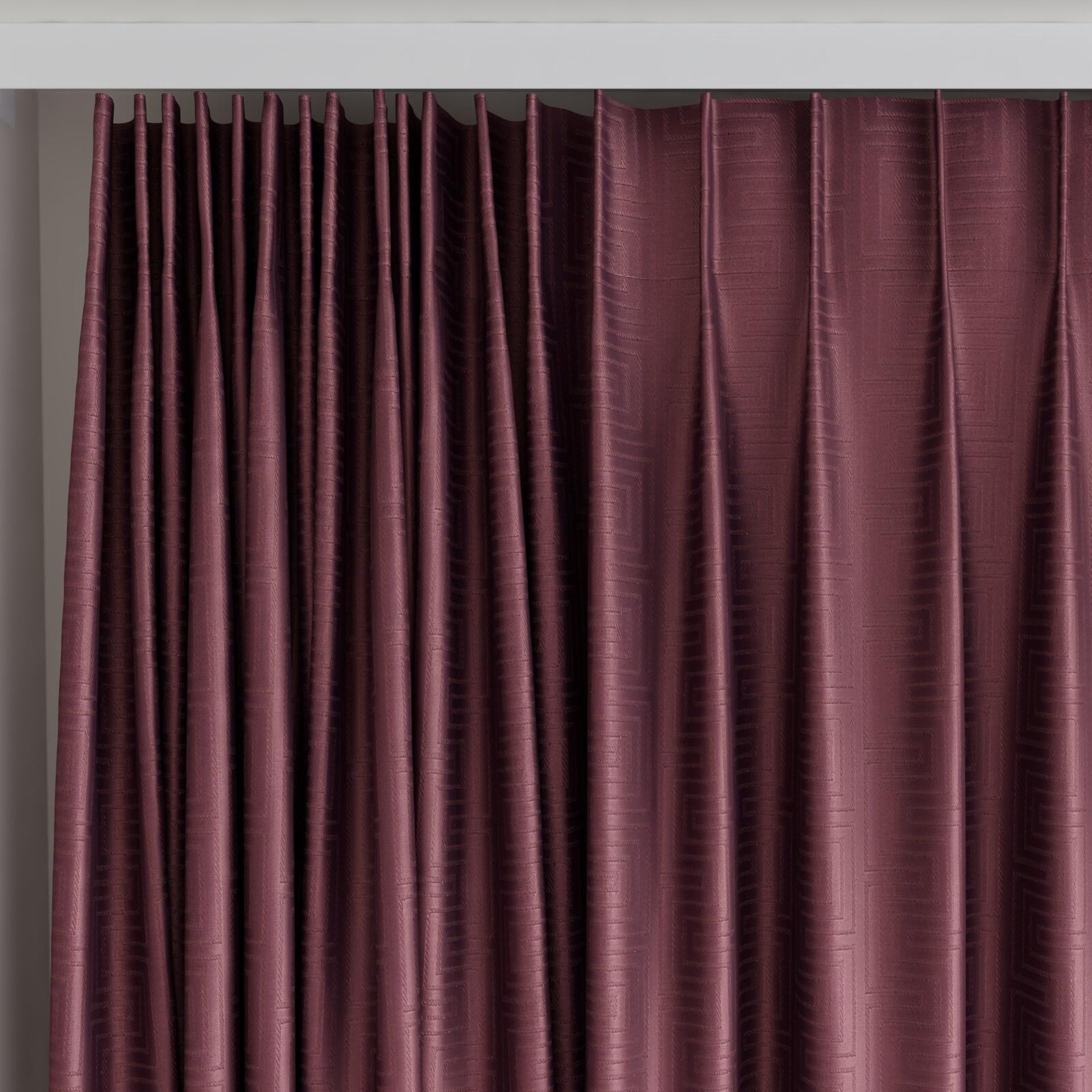 Top view of Remain Aubergine, on curtain rail