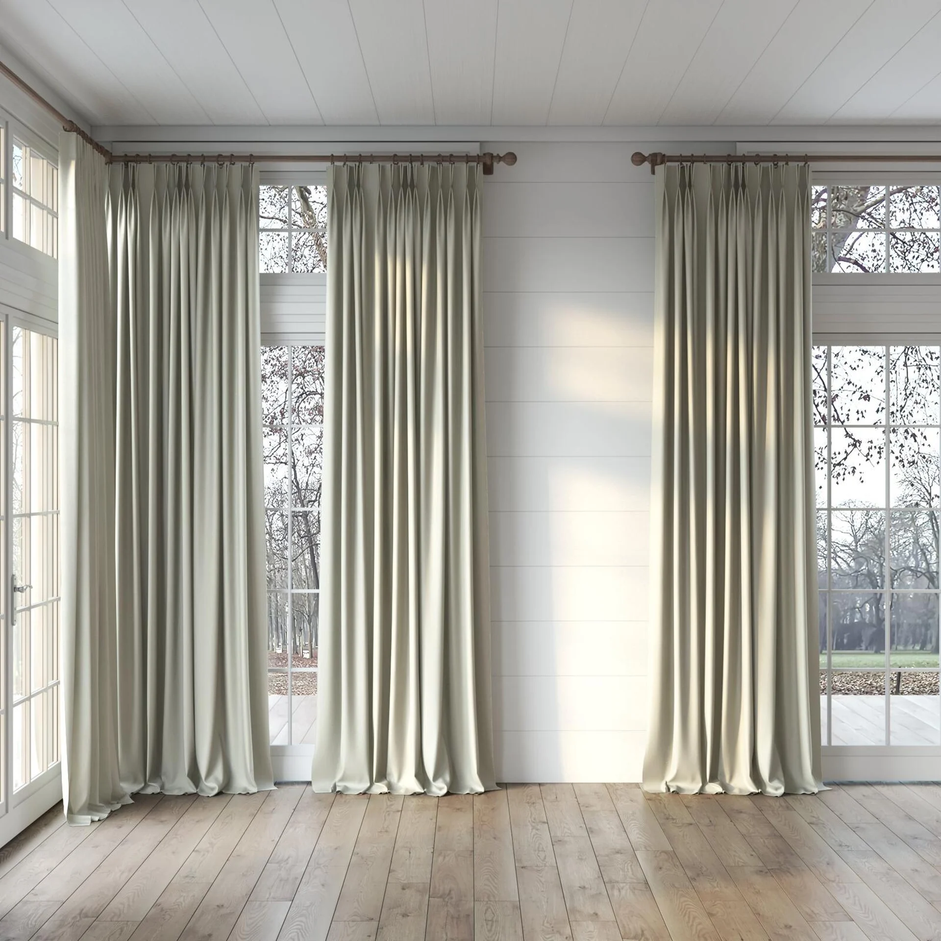 Full view of Excel Plaza, puddled, on curtain rod