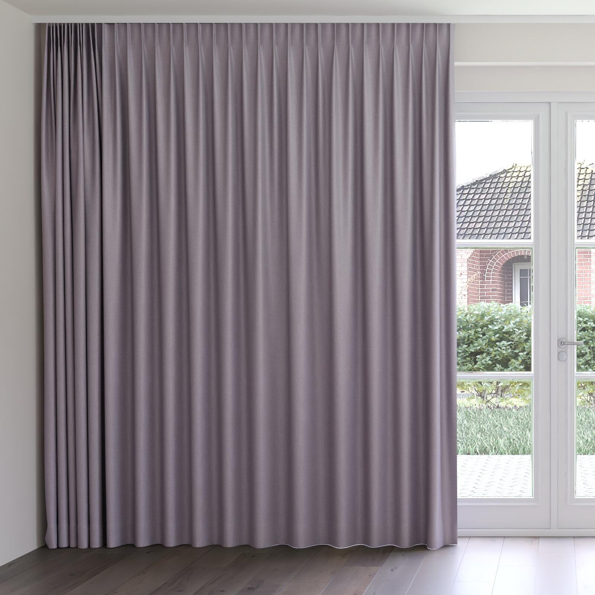 Front view of Woolly/Woolen Quartz, on curtain rail