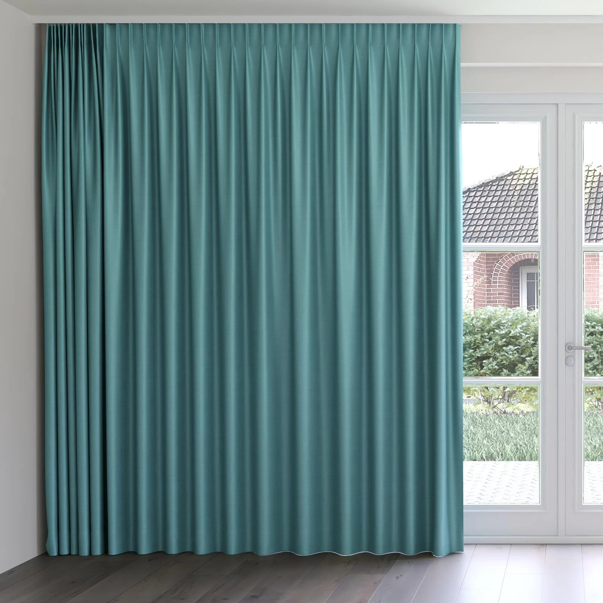 Front view of Silky Lapis, on curtain rail
