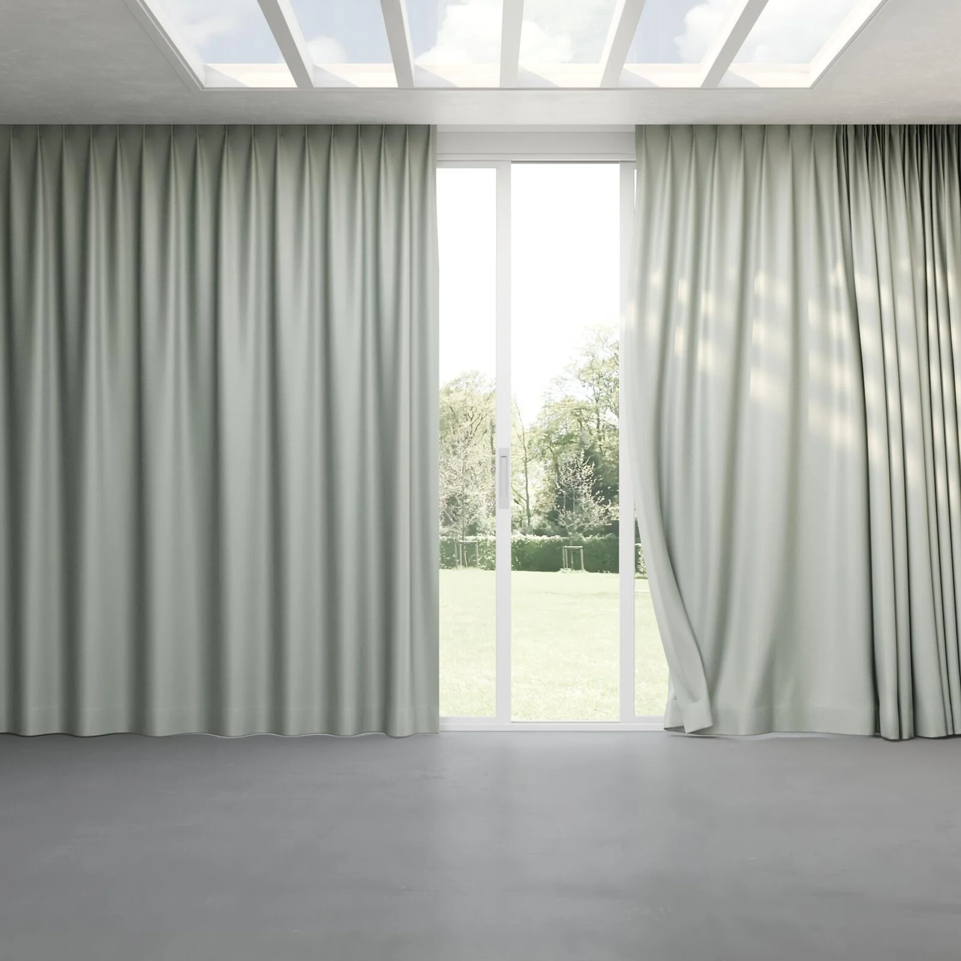 Full view of Rewind Duckegg, pinch pleat