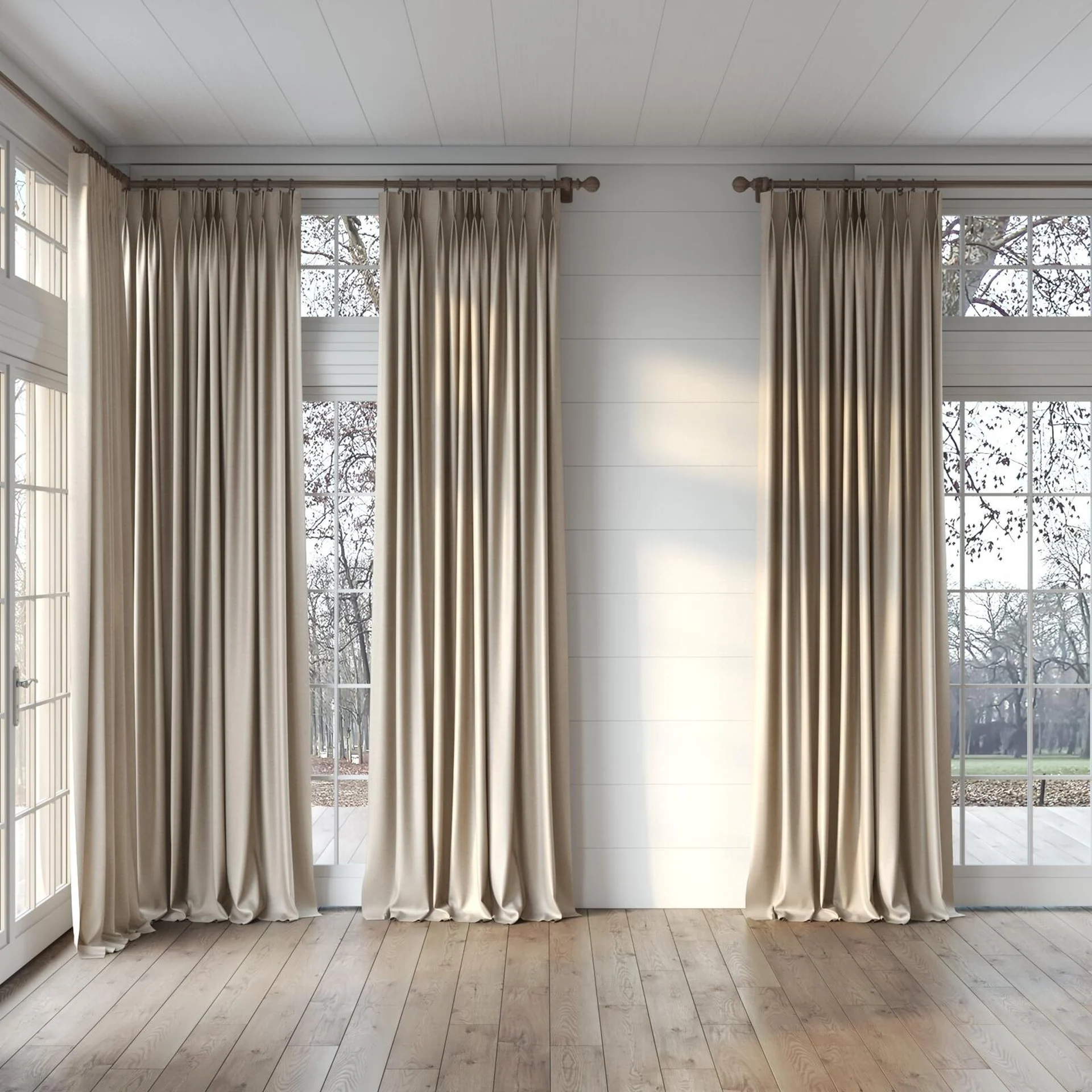 Full view of Provence Linen, puddled, on curtain rod
