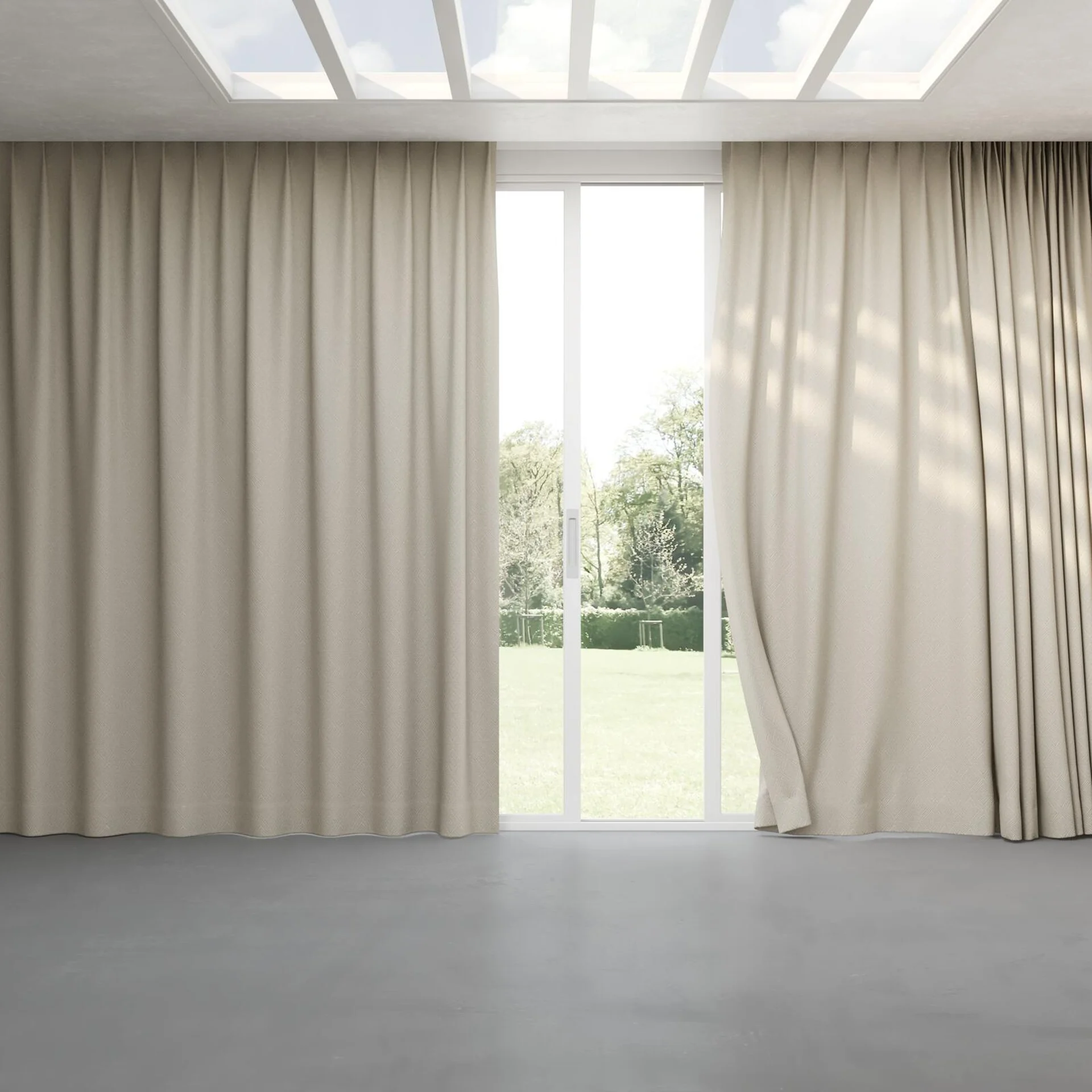 Full view of Senza Linen, pinch pleat