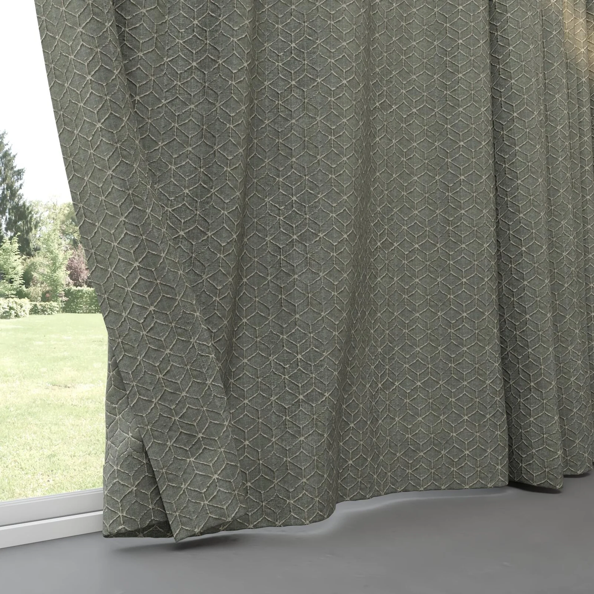 Bottom view of Momentous Pewter, pinch pleat