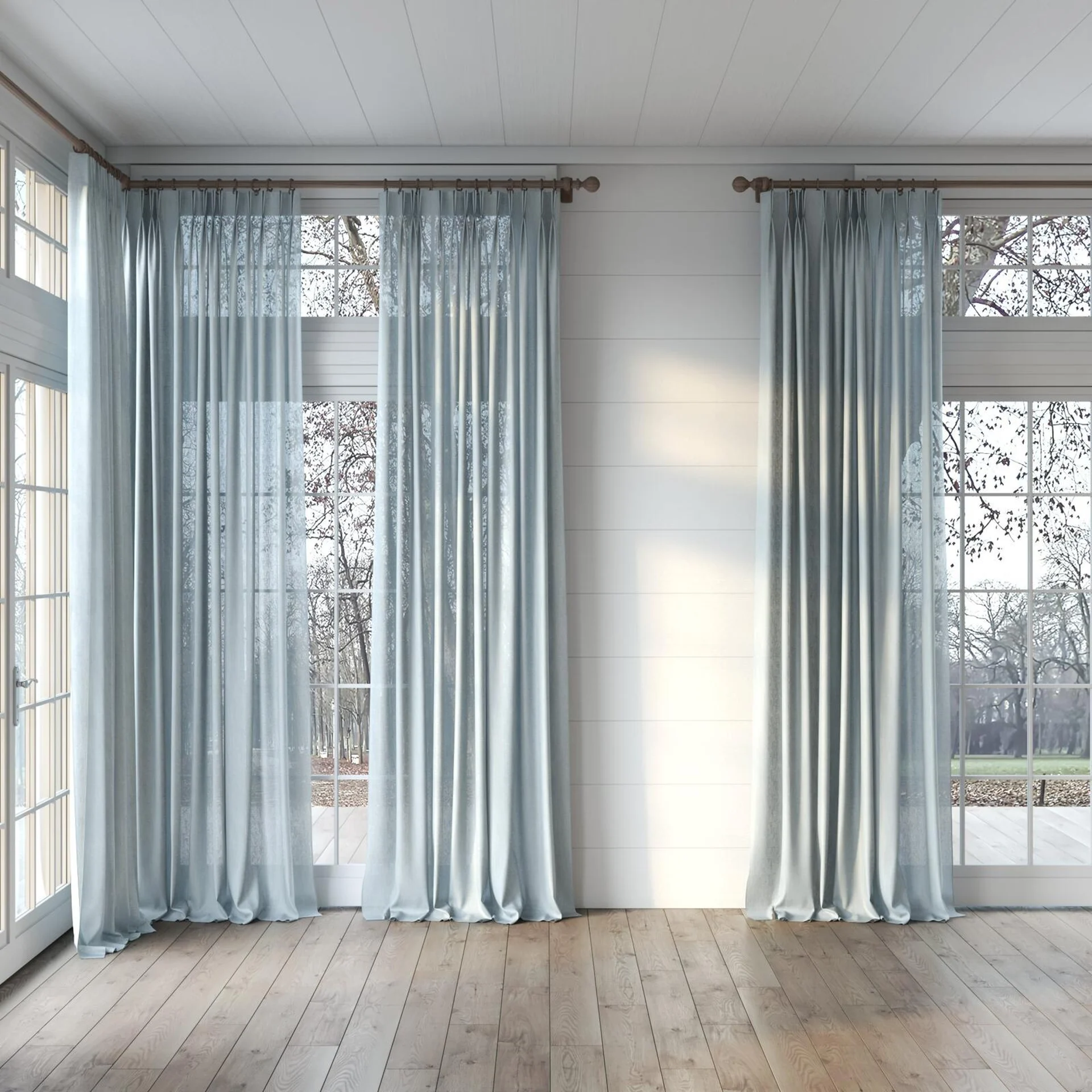 Full view of Lucidity Topaz, puddled, on curtain rod