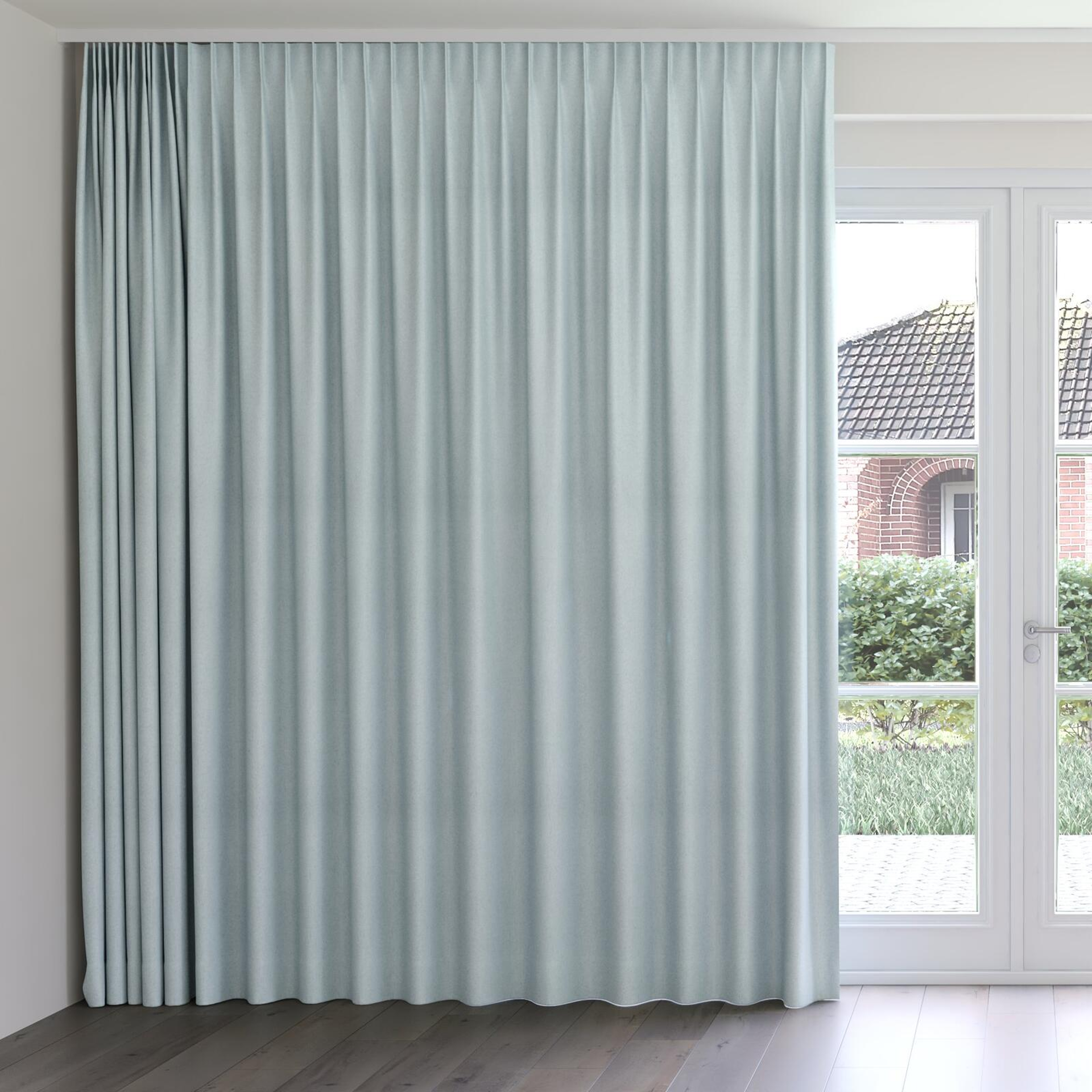 Front view of Liberate Aqua, on curtain rail