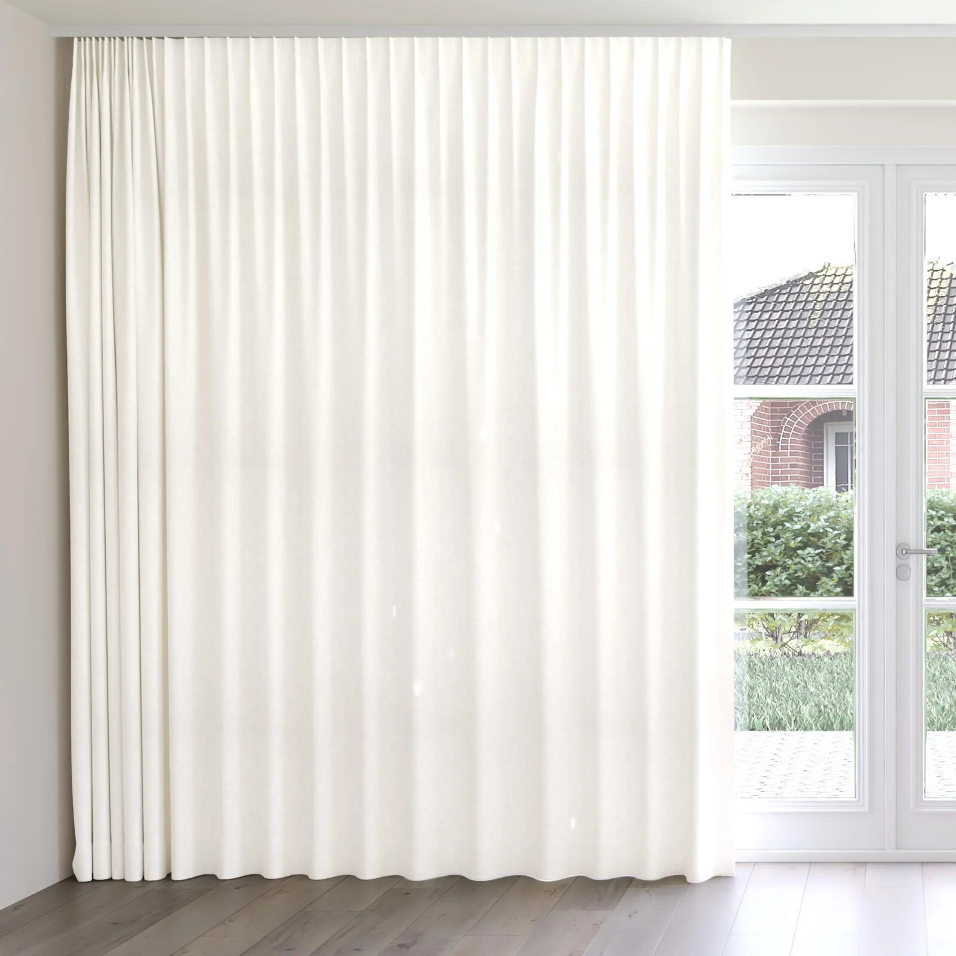 Front view of Goa Marshmallow, on curtain rail