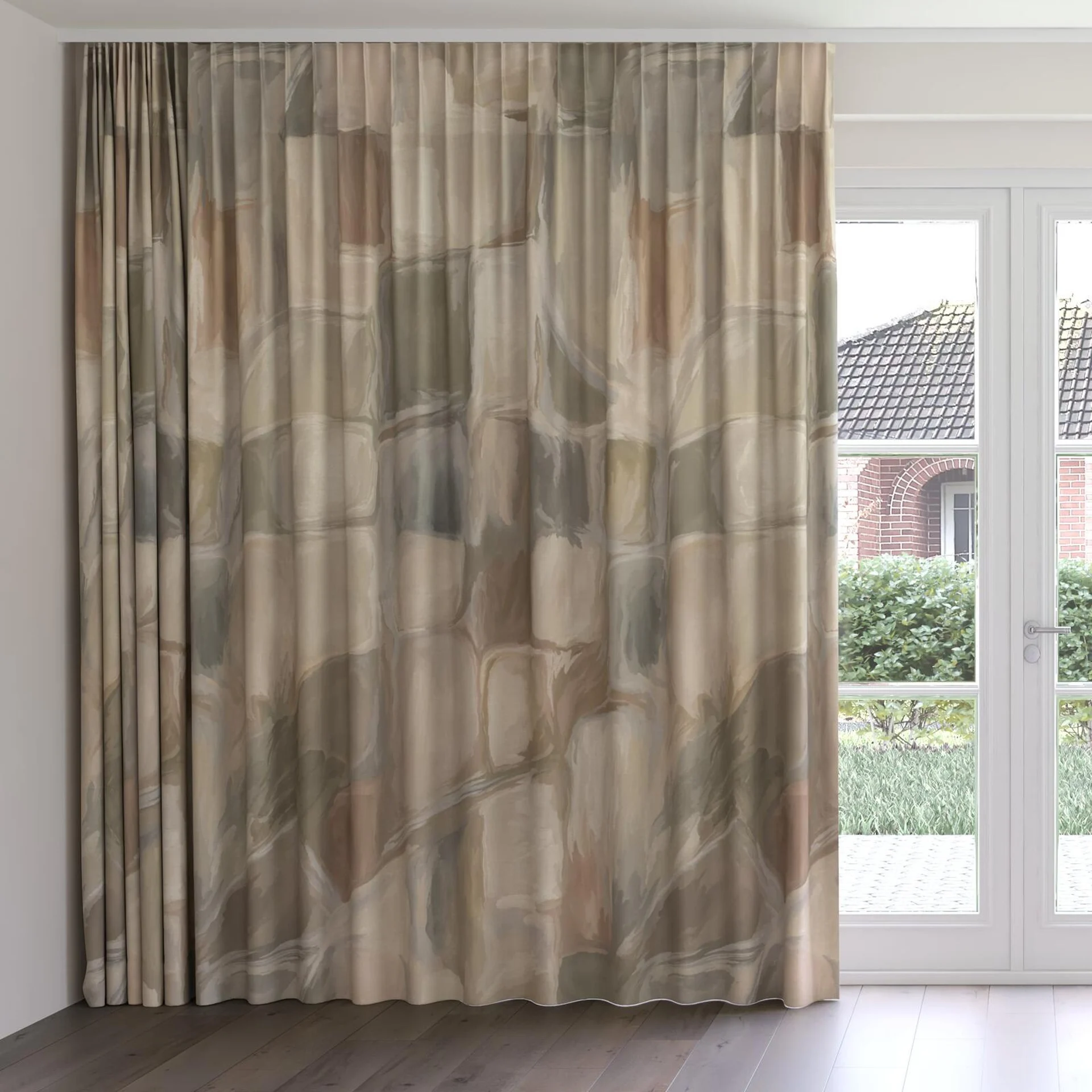 Front view of Colour Field Mineral, on curtain rail