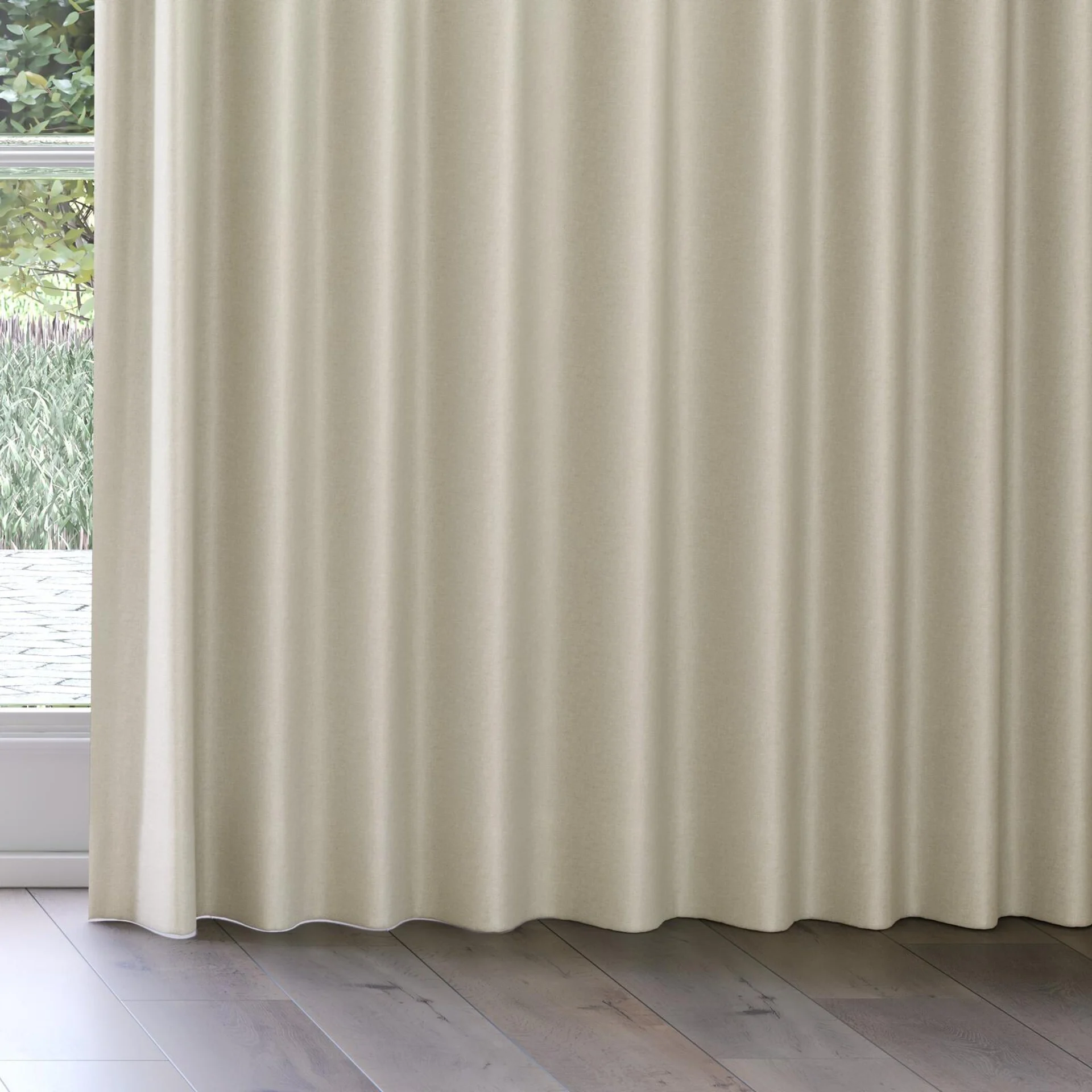 Bottom view of Grove Linen, on curtain rail