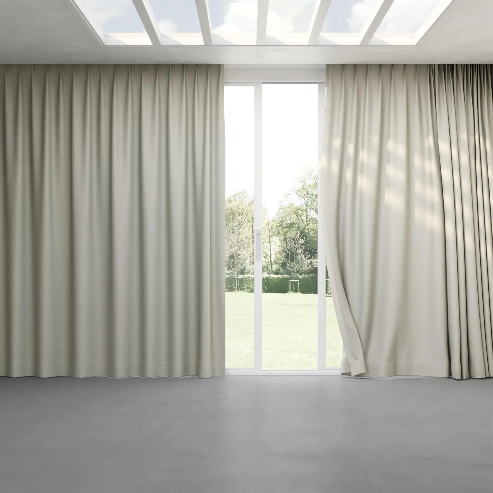 Full view of Linex Stucco, pinch pleat