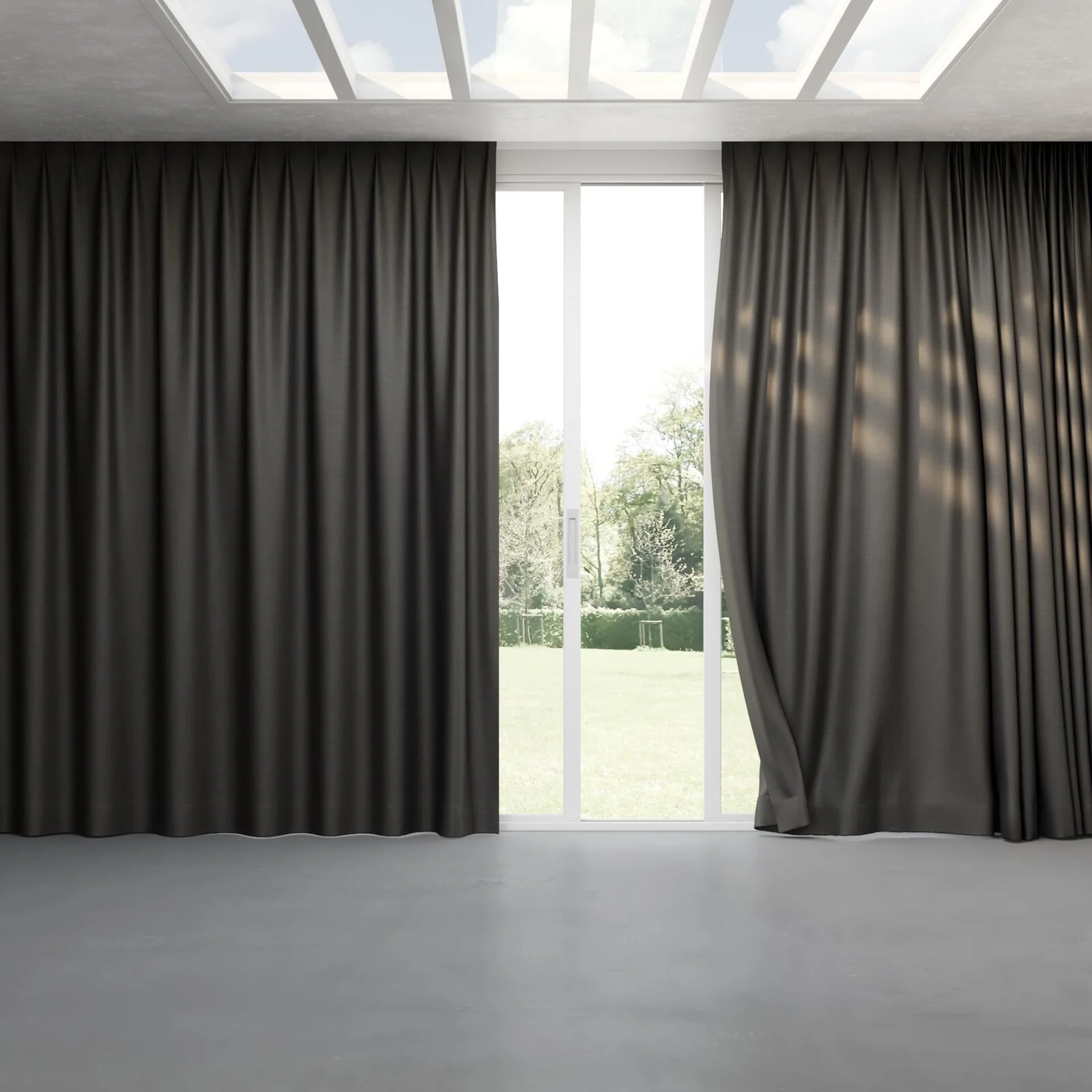 Full view of Linex Charcoal, pinch pleat