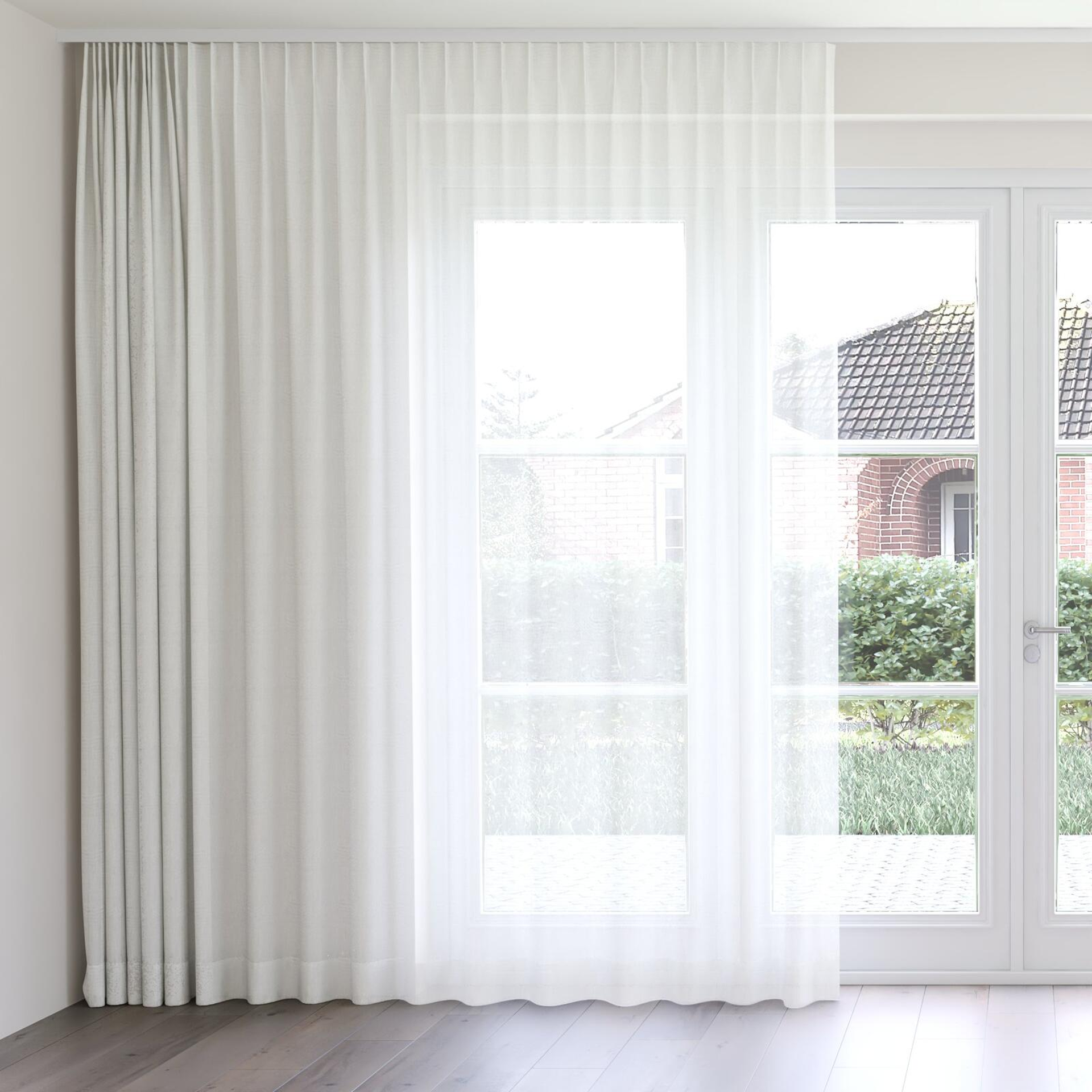 Front view of Gesso Lino Seasalt, on curtain rail