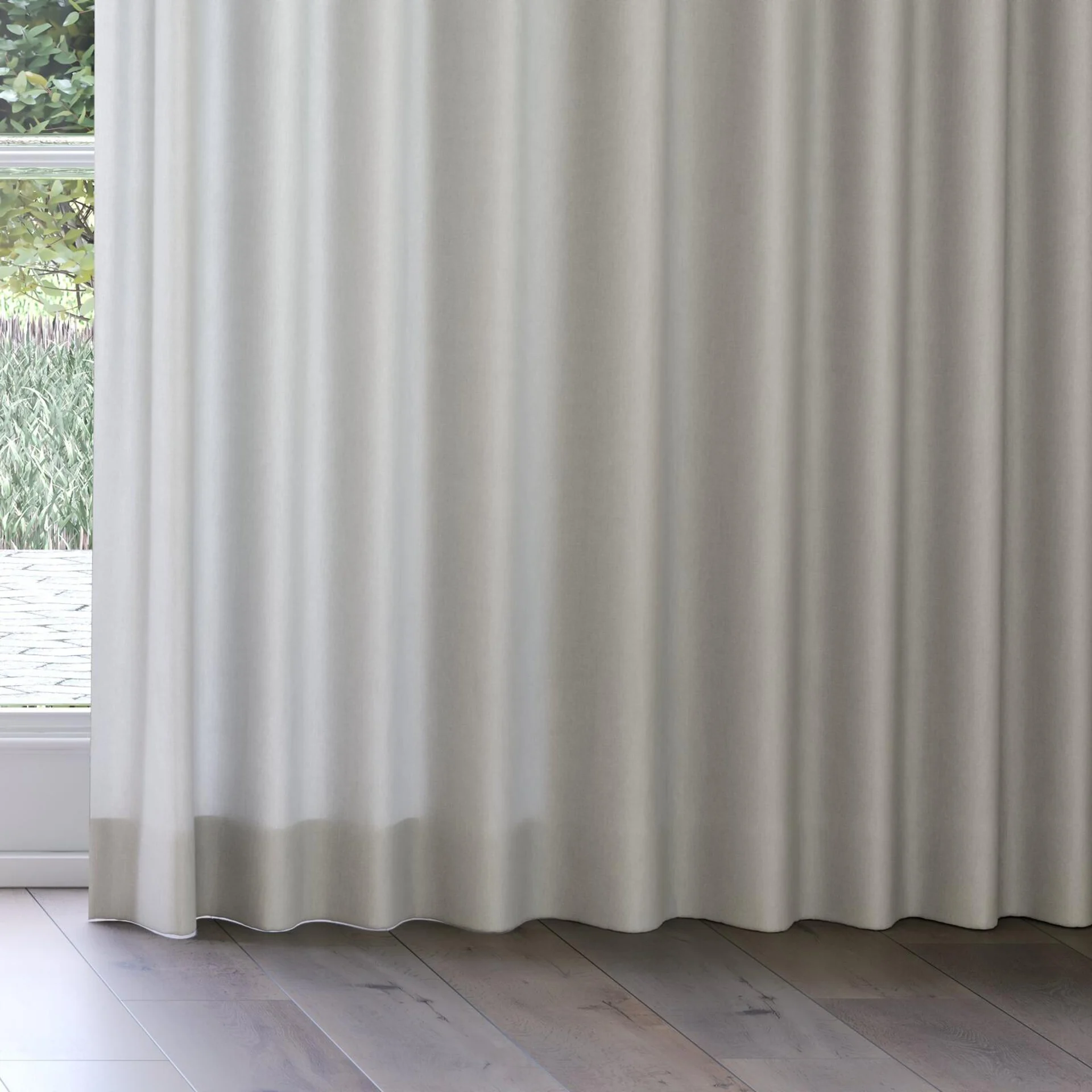 Bottom view of Ophelia Taupe, on curtain rail