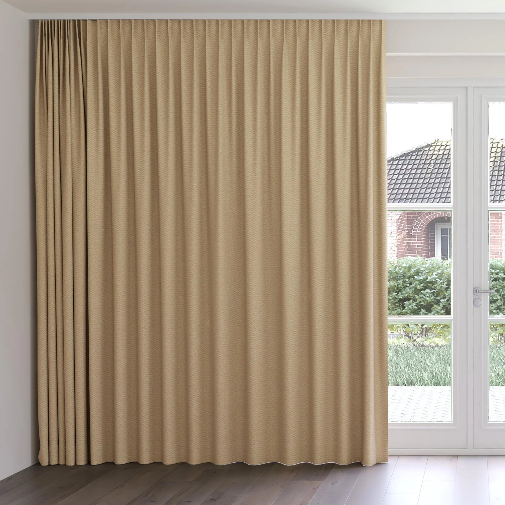Front view of Saiph Ocre, on curtain rail