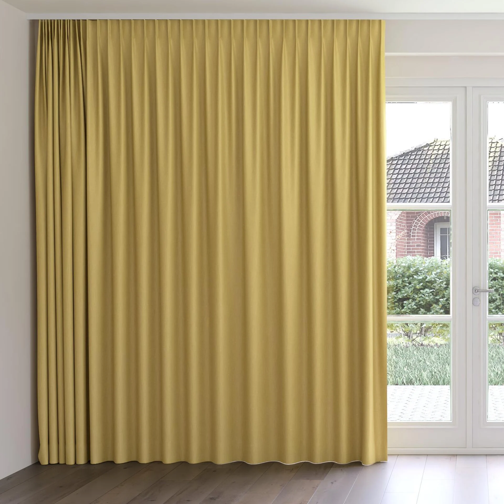Front view of Excel Mimosa, on curtain rail