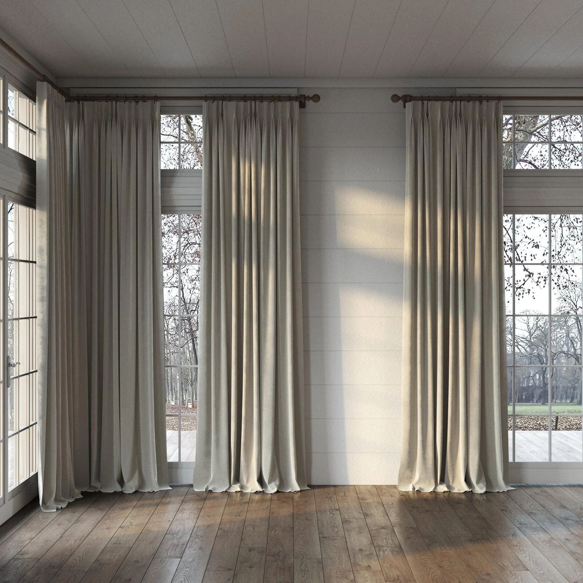 Full view of Verbier Marble, puddled, on curtain rod