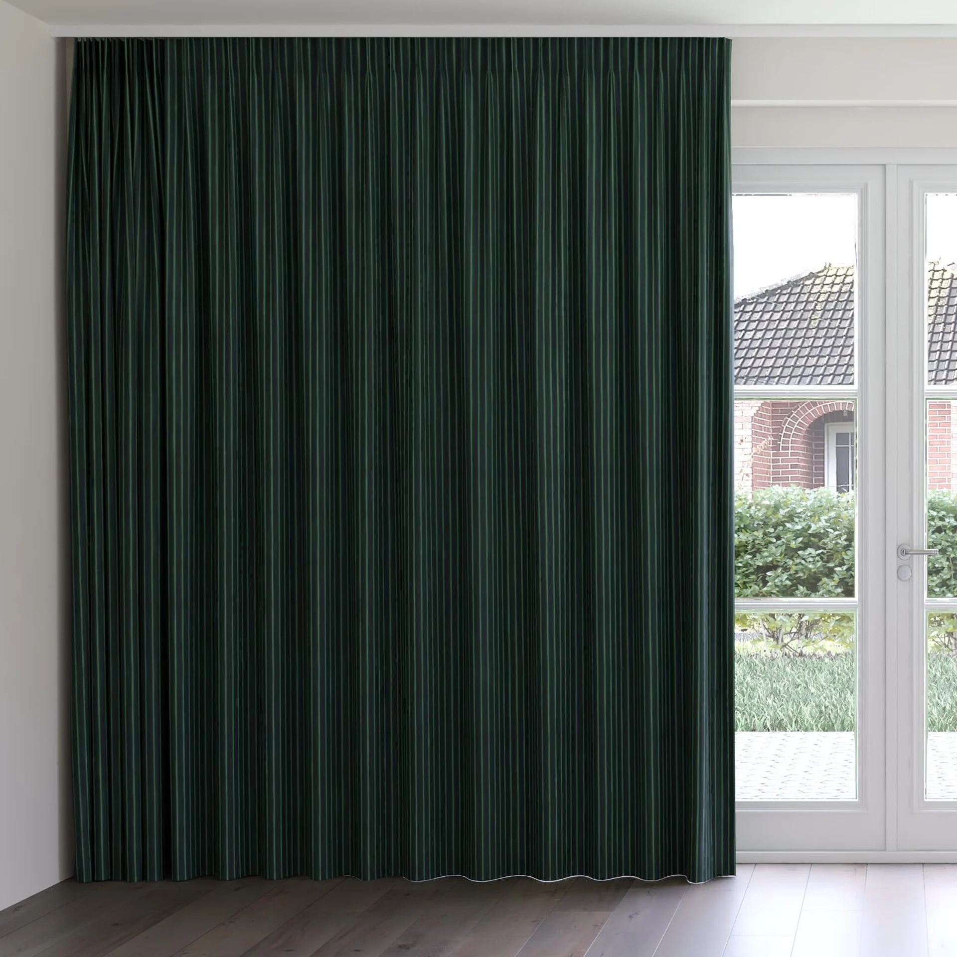 Front view of Cordial Jade, on curtain rail
