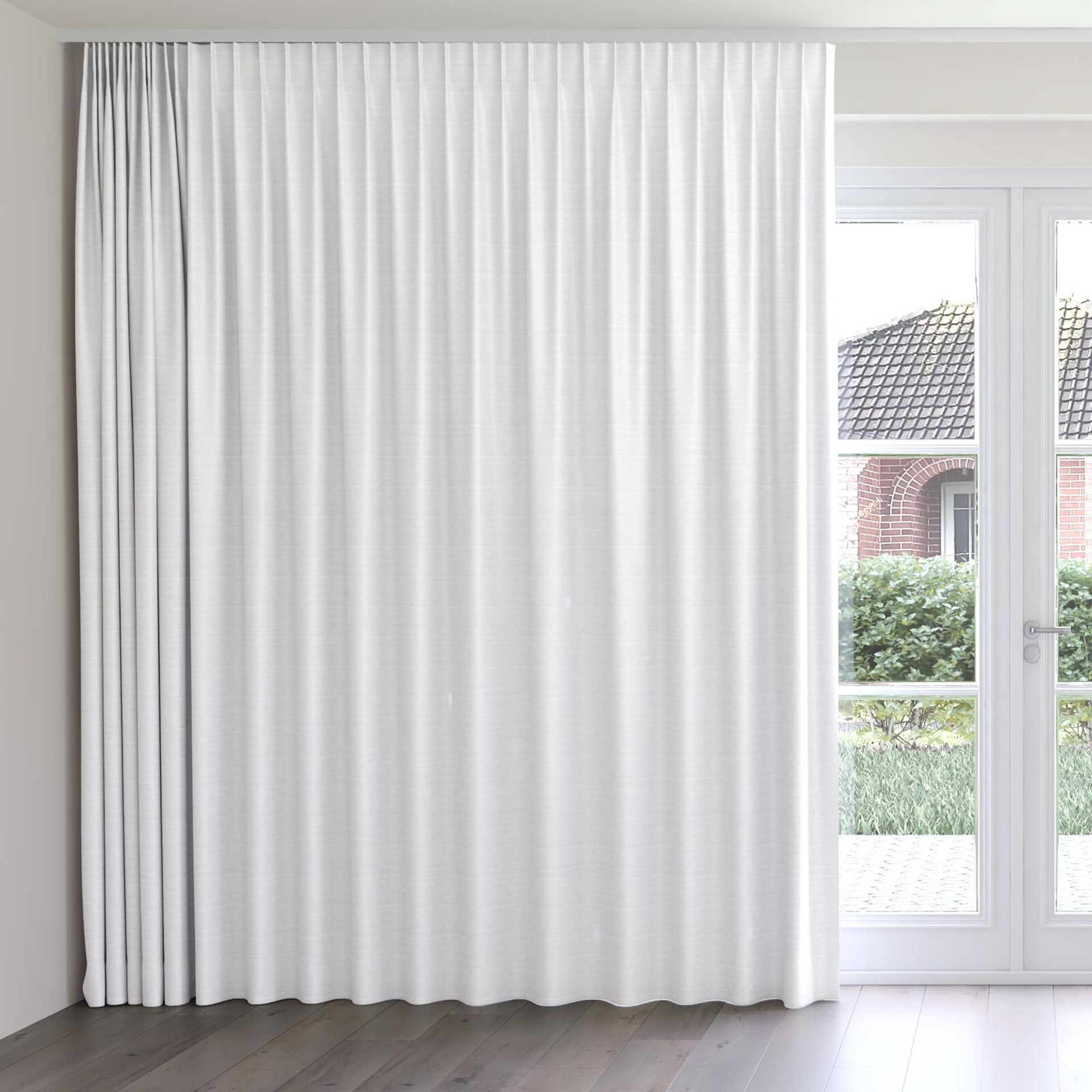 Front view of Silky Snow, on curtain rail