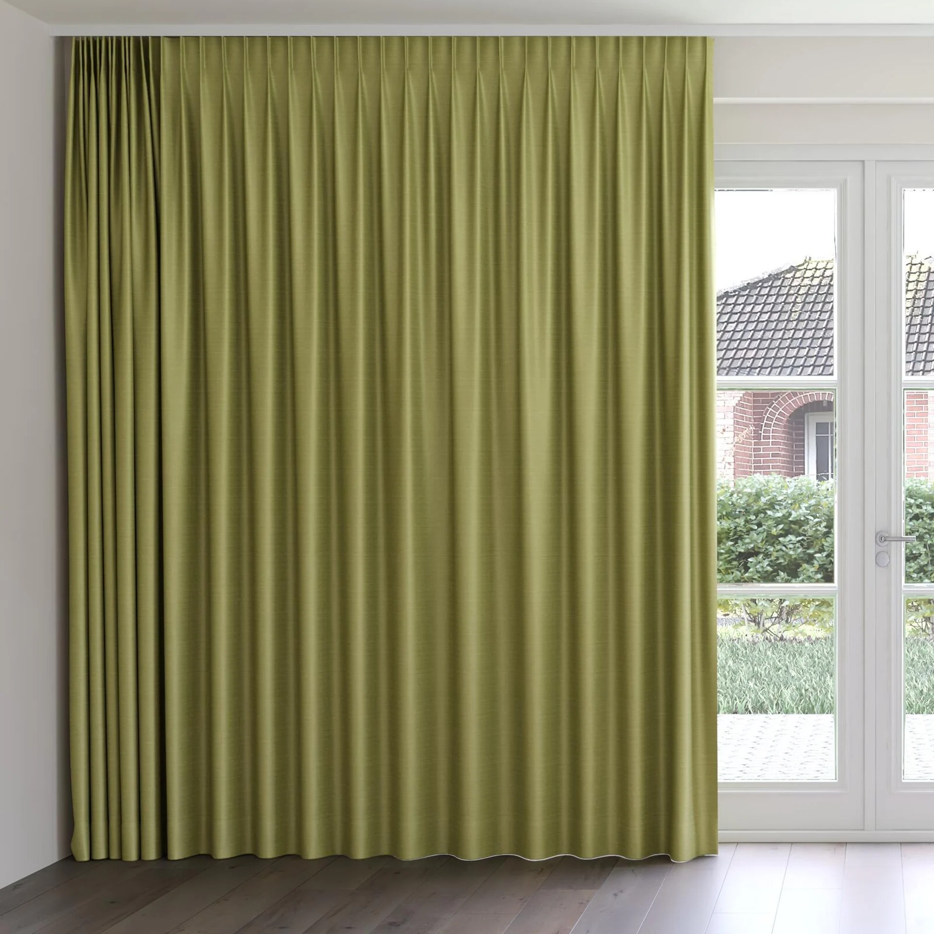 Front view of Silky Leaf, on curtain rail