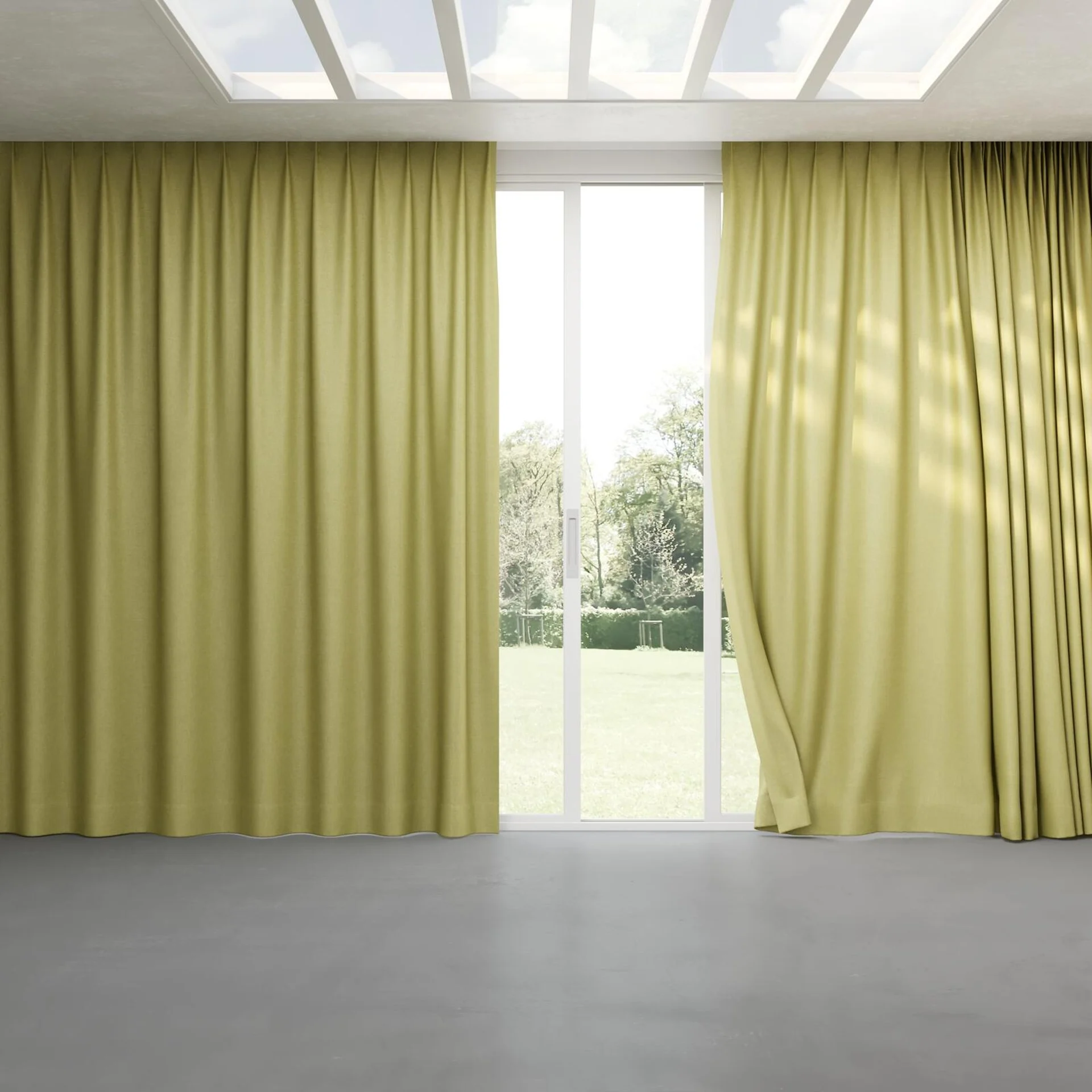 Full view of Bronco Lime, pinch pleat
