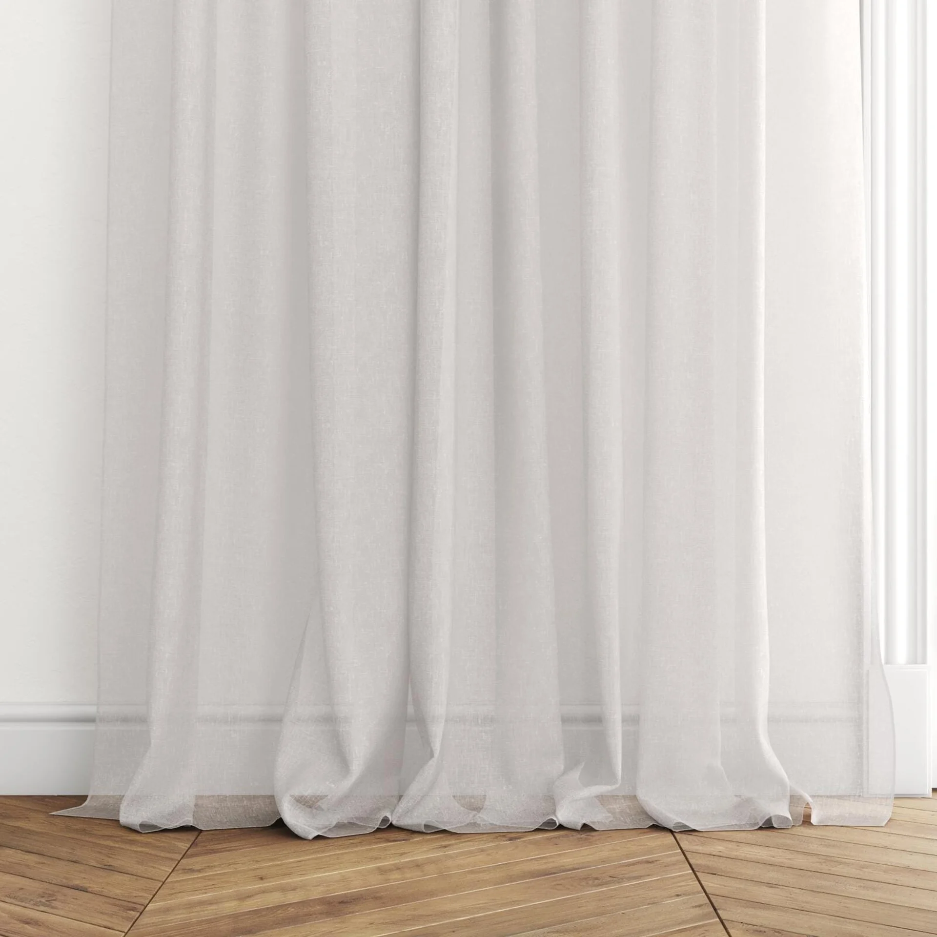Bottom view of Tempest Peony, puddled with pinch pleat, on curtain rod