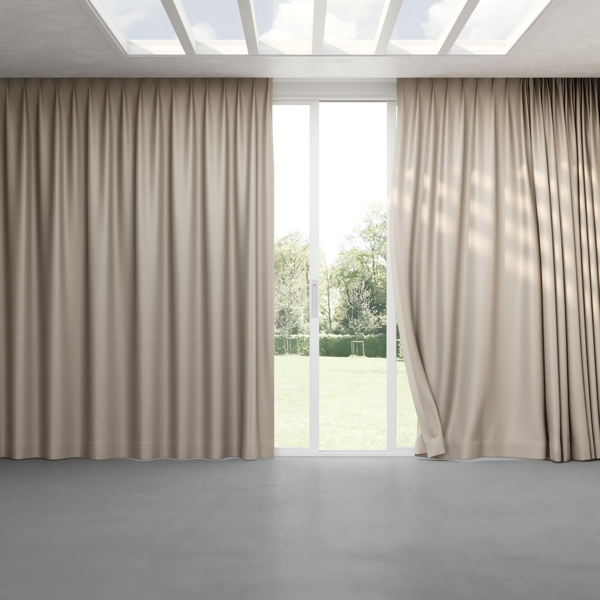 Full view of Silky Limestone, pinch pleat