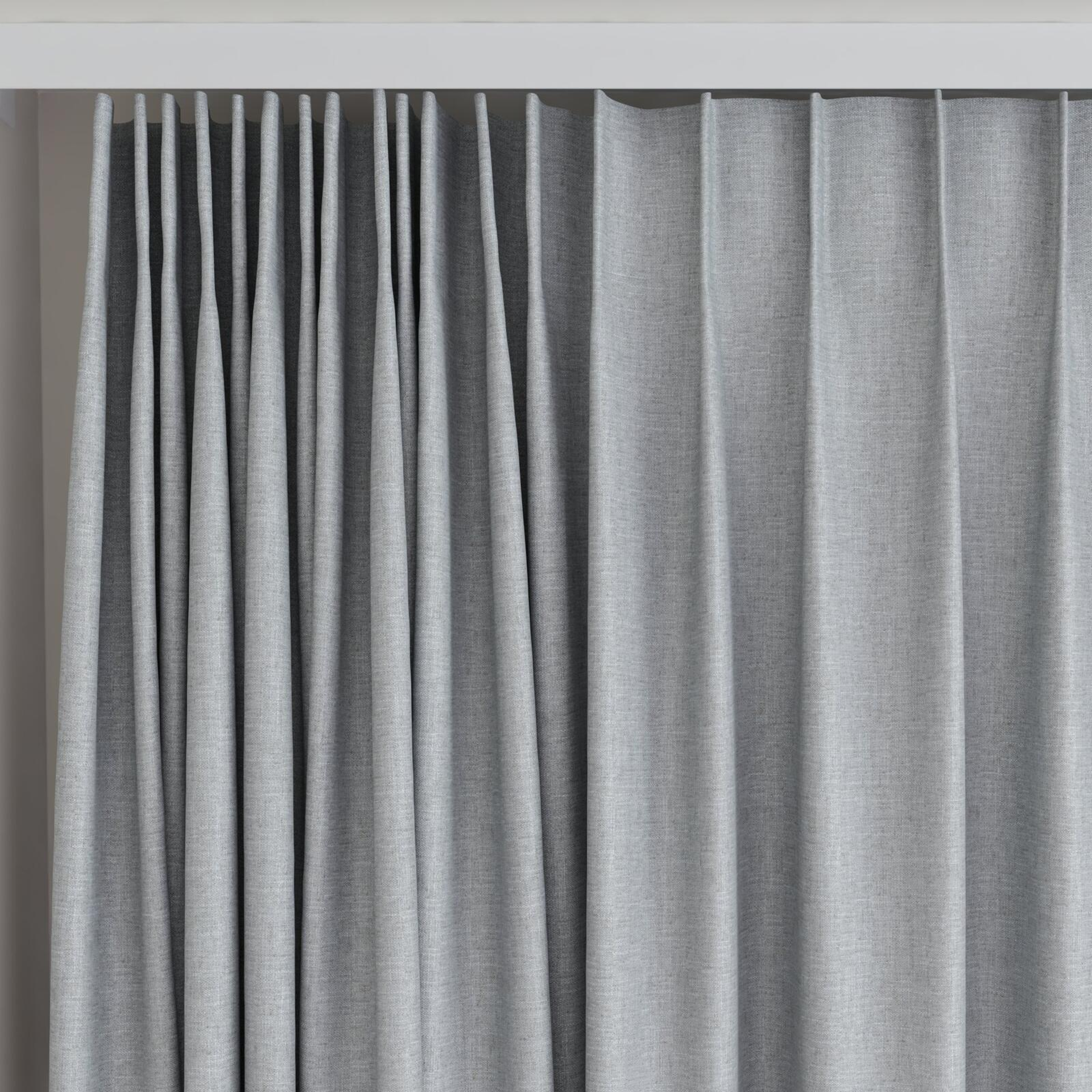 Top view of Stonewall Blackout Steel, on curtain rail