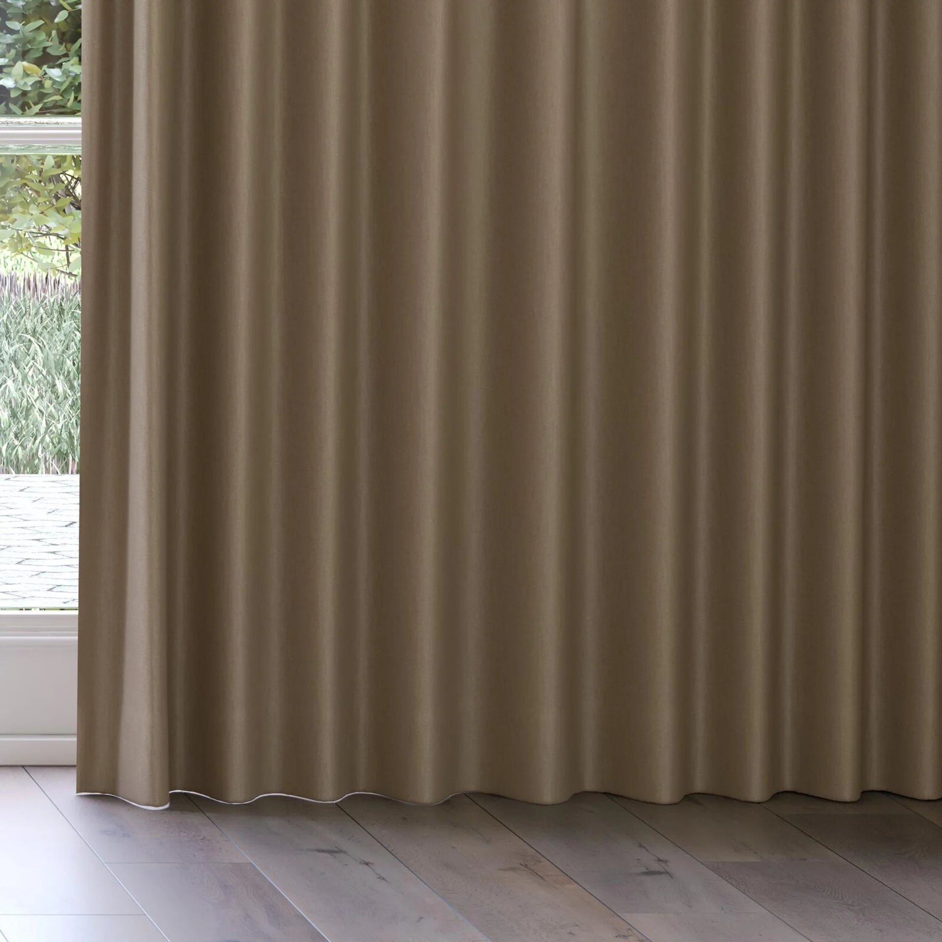 Bottom view of Infinite Raffia, on curtain rail