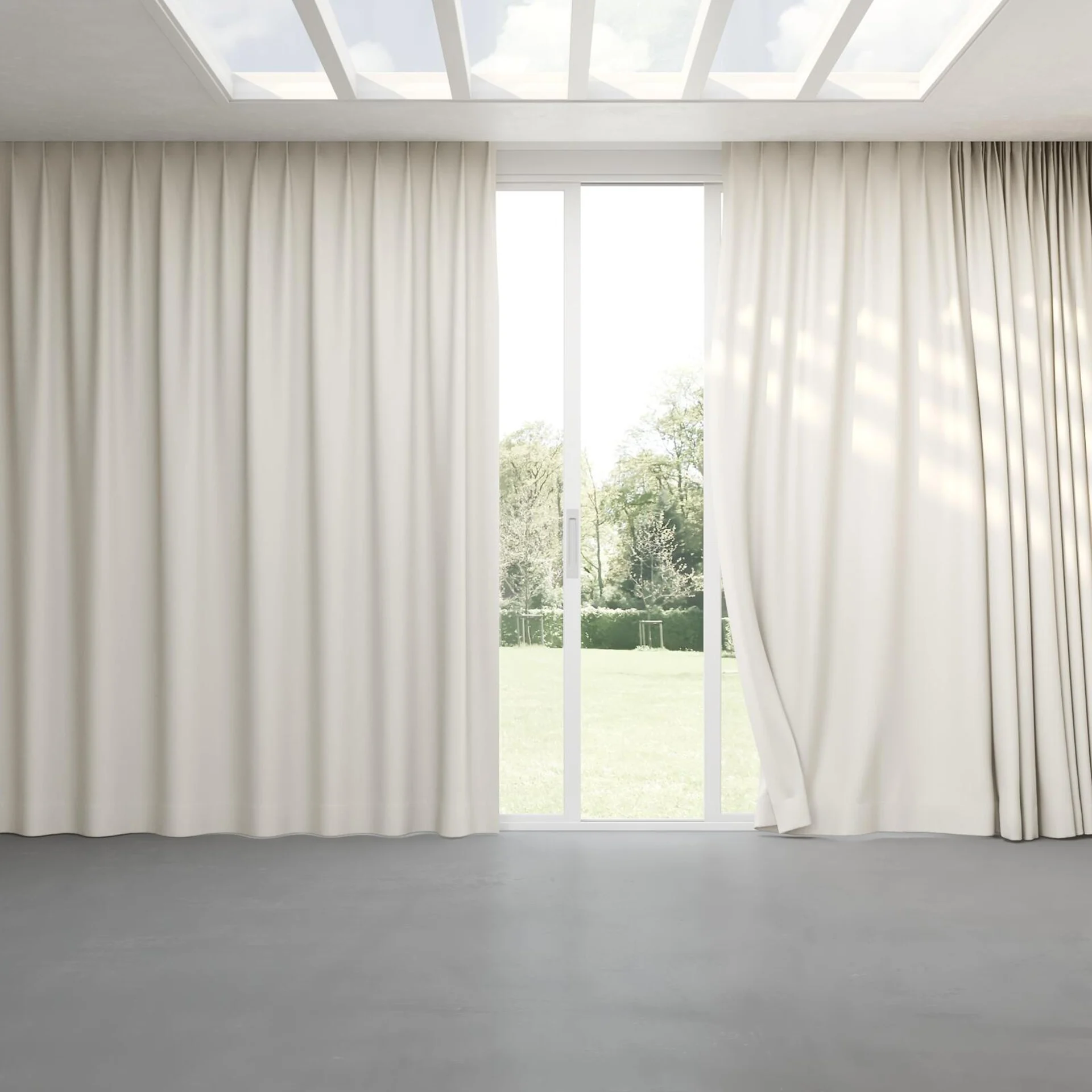 Full view of Re-New Ecru, pinch pleat