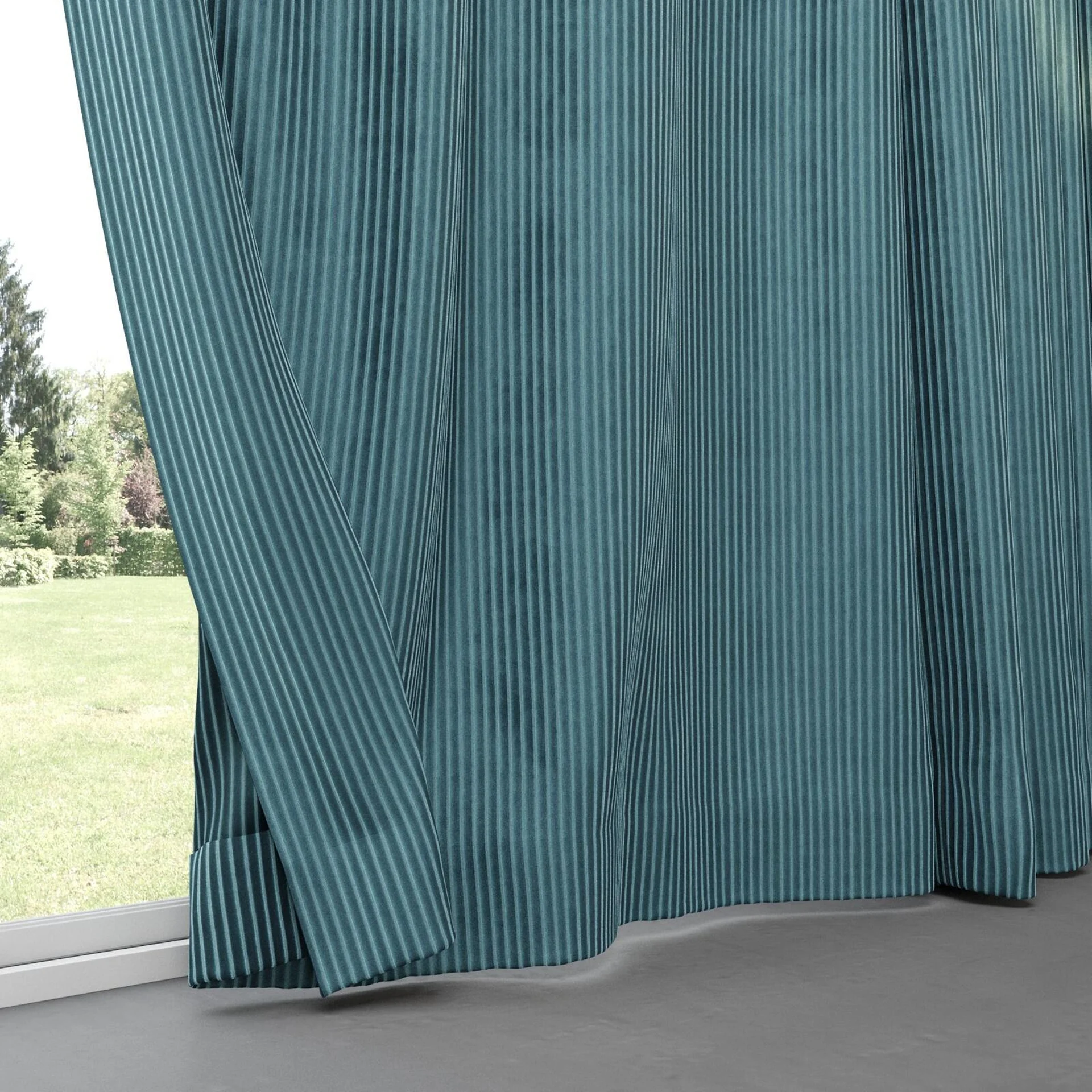 Bottom view of Embrace Teal, pinch pleat