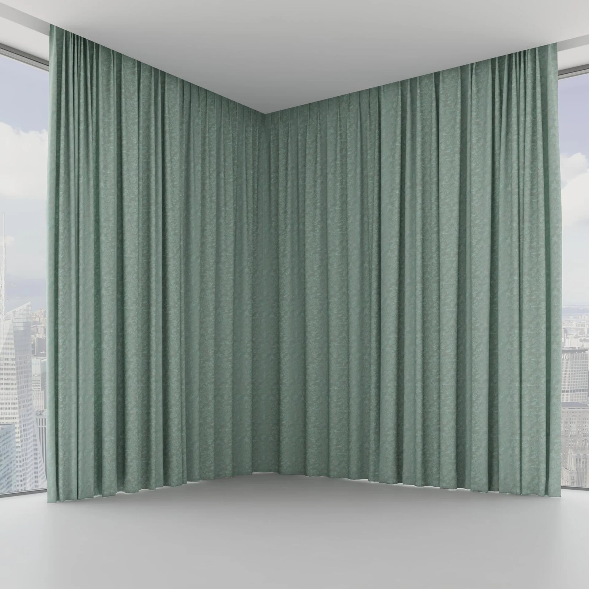 Front view of Objet Teal, on hidden rail