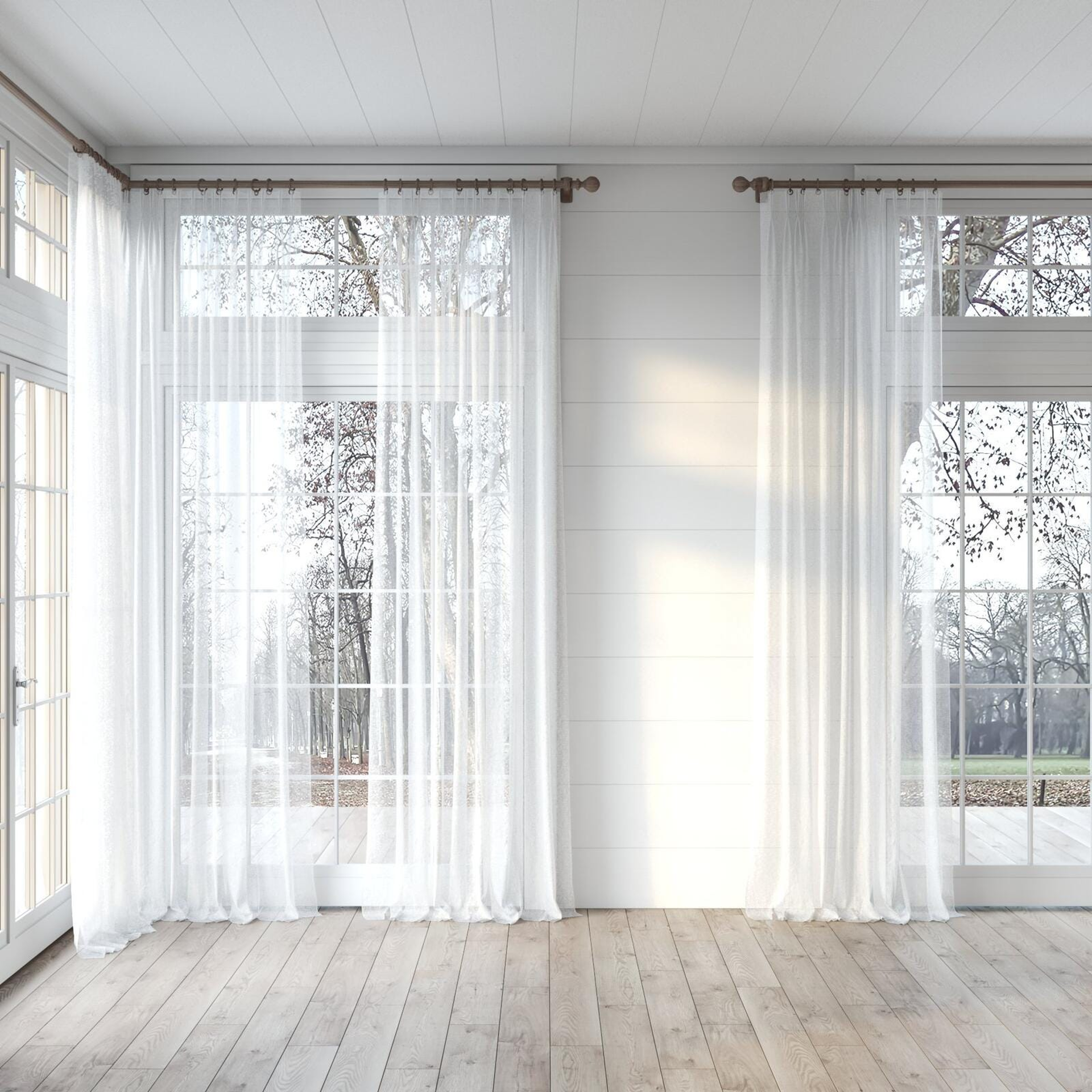 Full view of Kensho Pearl, puddled, on curtain rod