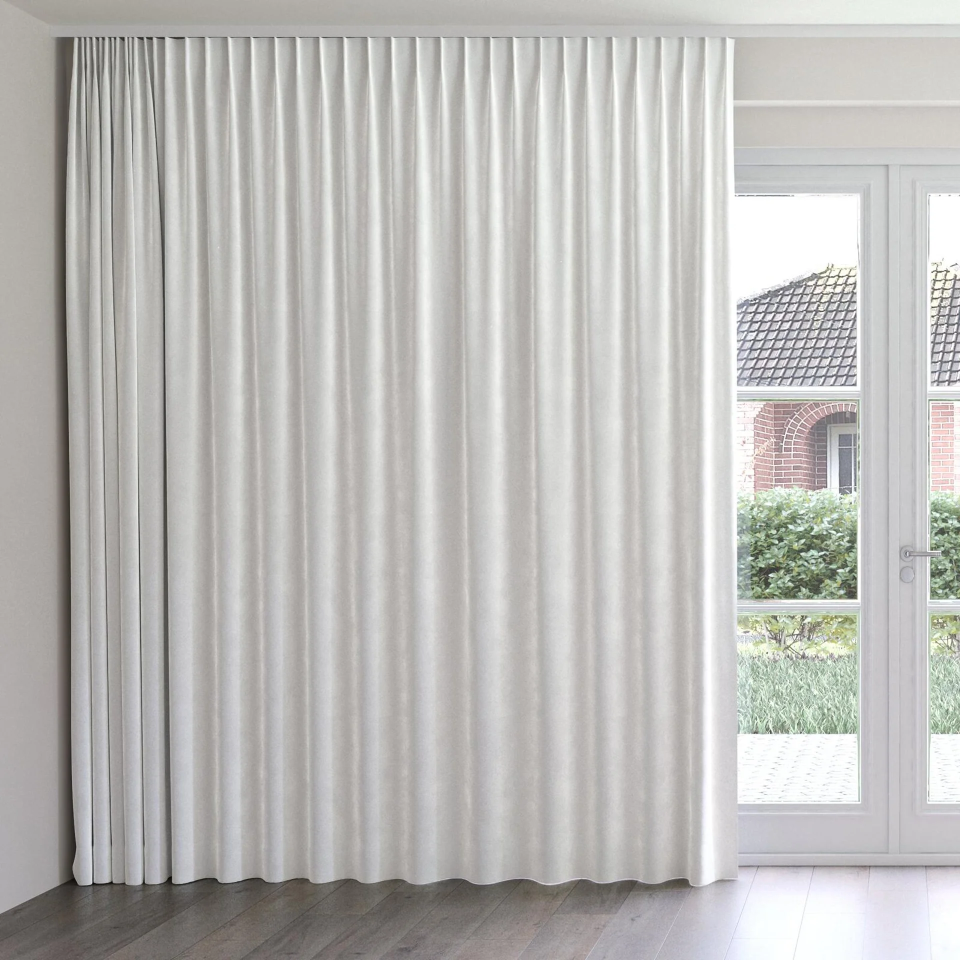 Front view of Velvelux Ice, on curtain rail