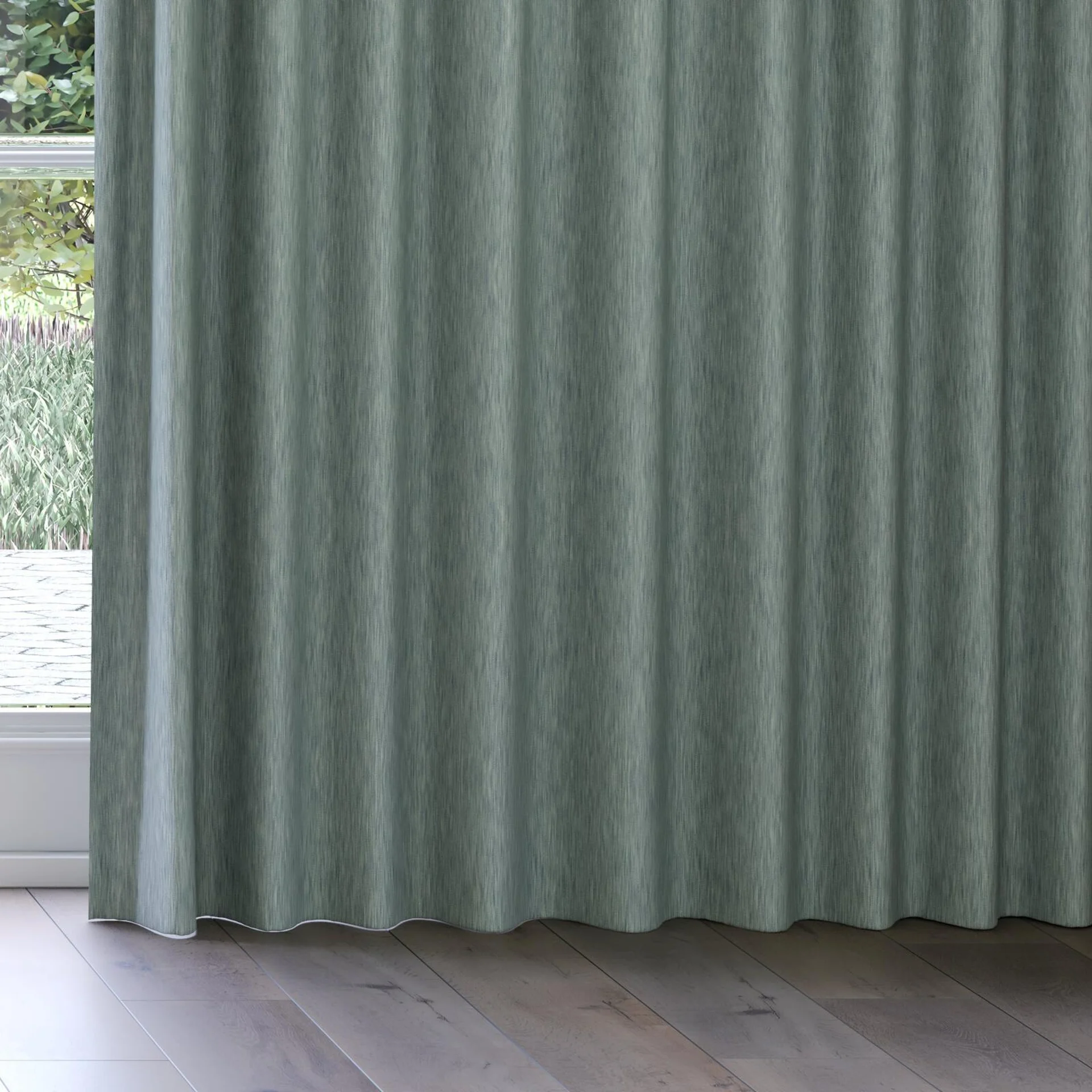 Bottom view of Tuxedo Sage, on curtain rail