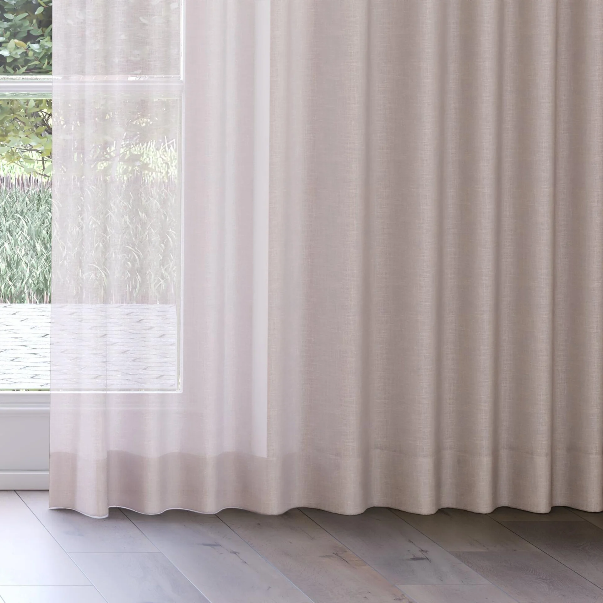 Bottom view of Uno Powder, on curtain rail