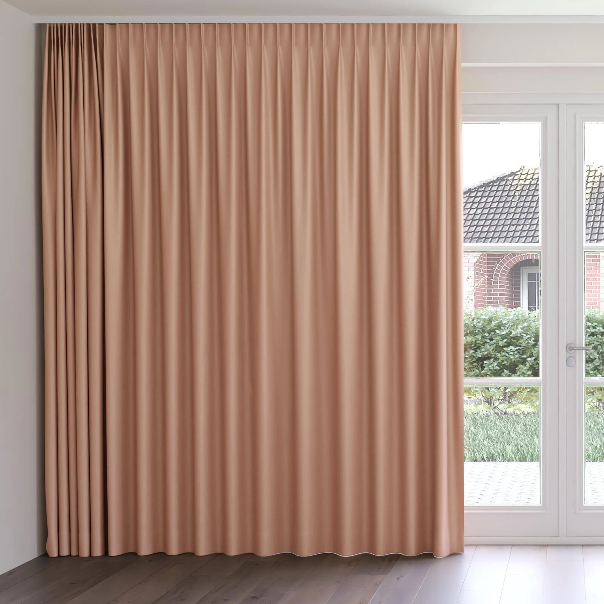Front view of Eternal Blush, on curtain rail