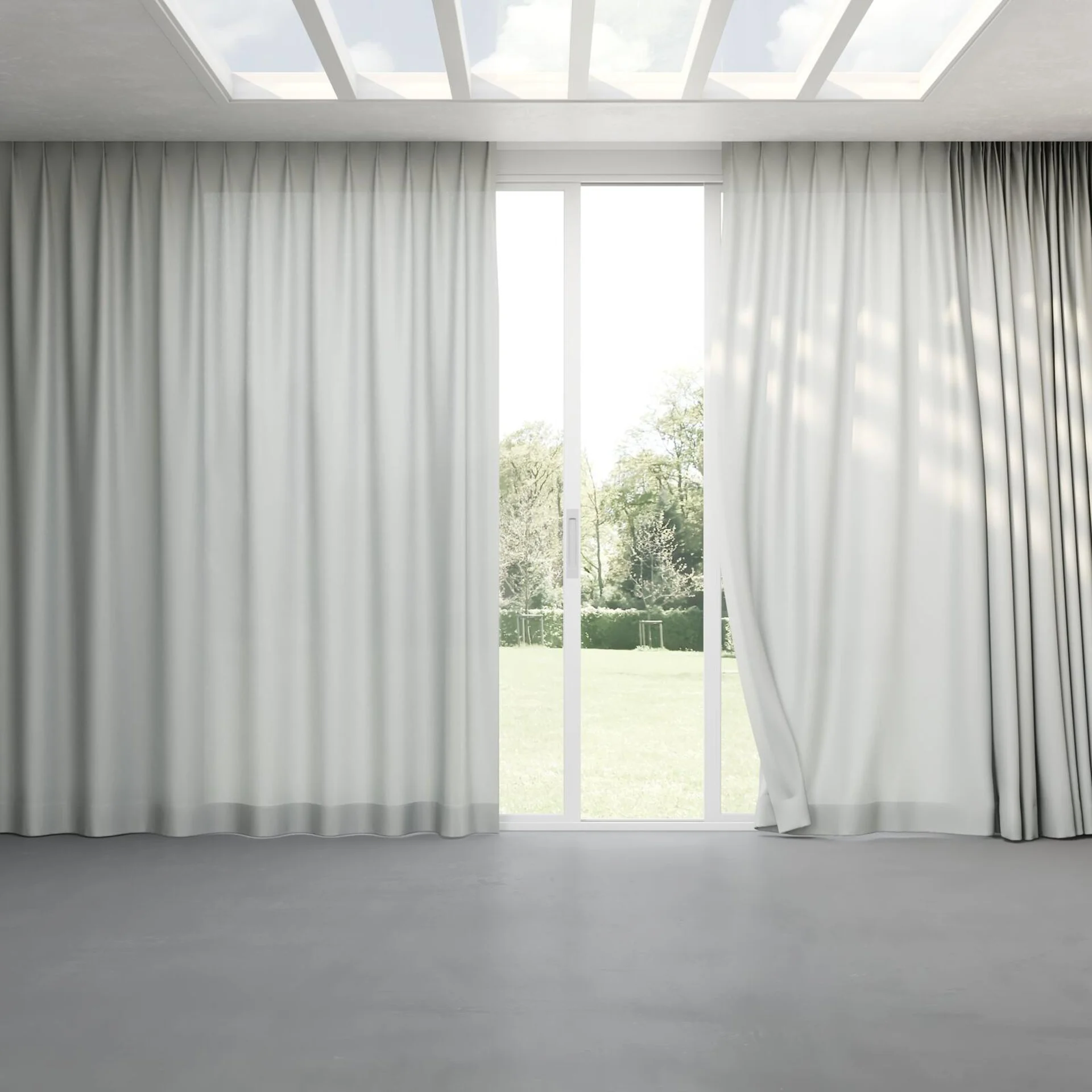 Full view of Linen Pumice, pinch pleat
