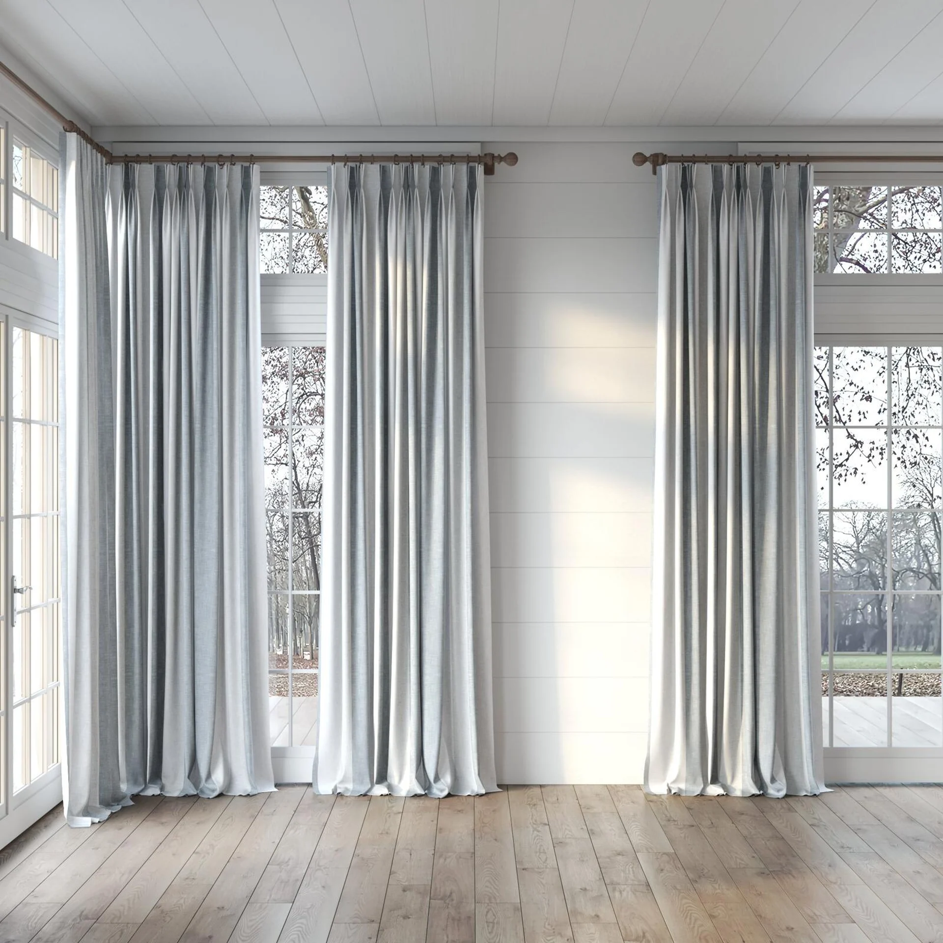 Full view of Tully Harbour, puddled, on curtain rod