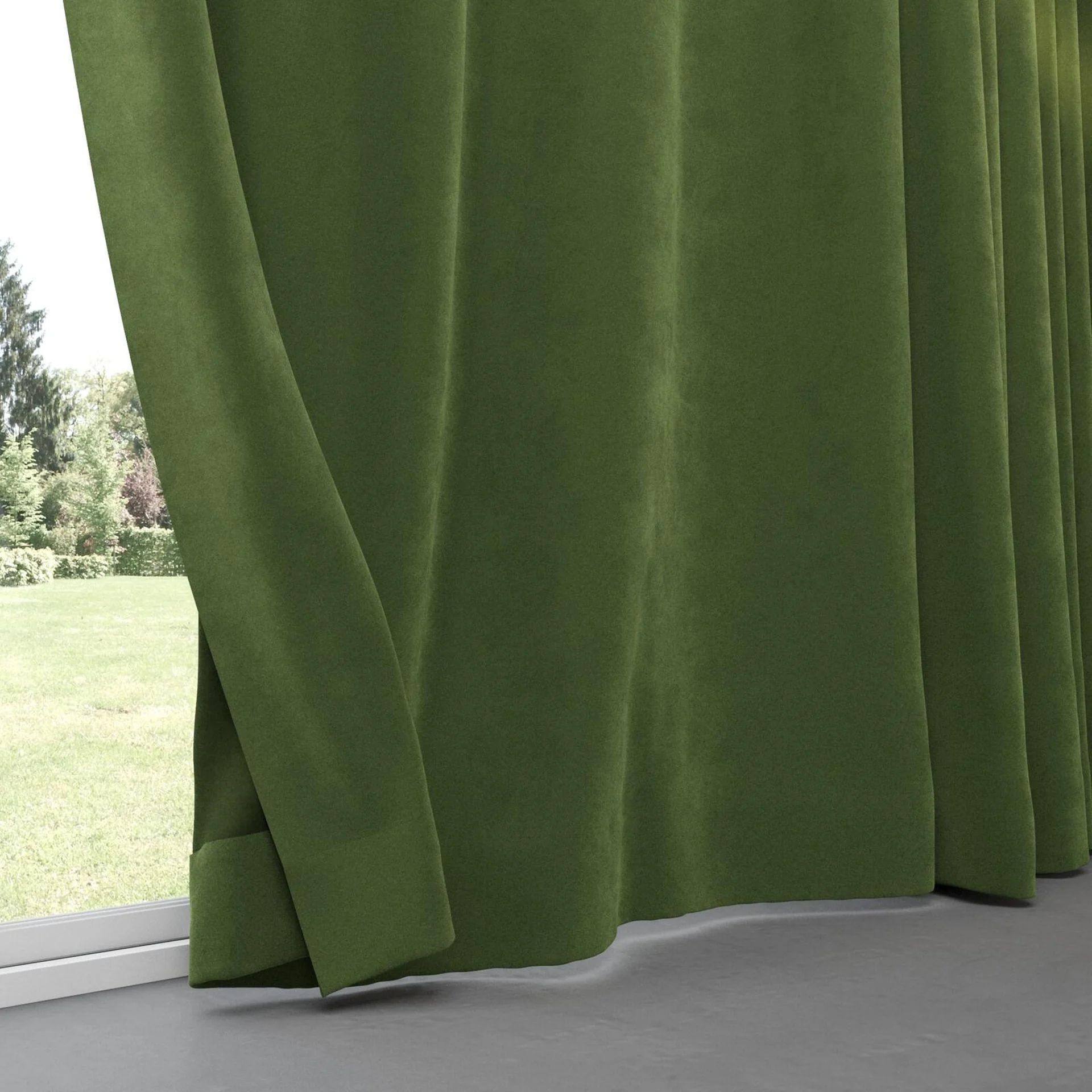 Bottom view of Lux Velvet Forest 8104, pinch pleat