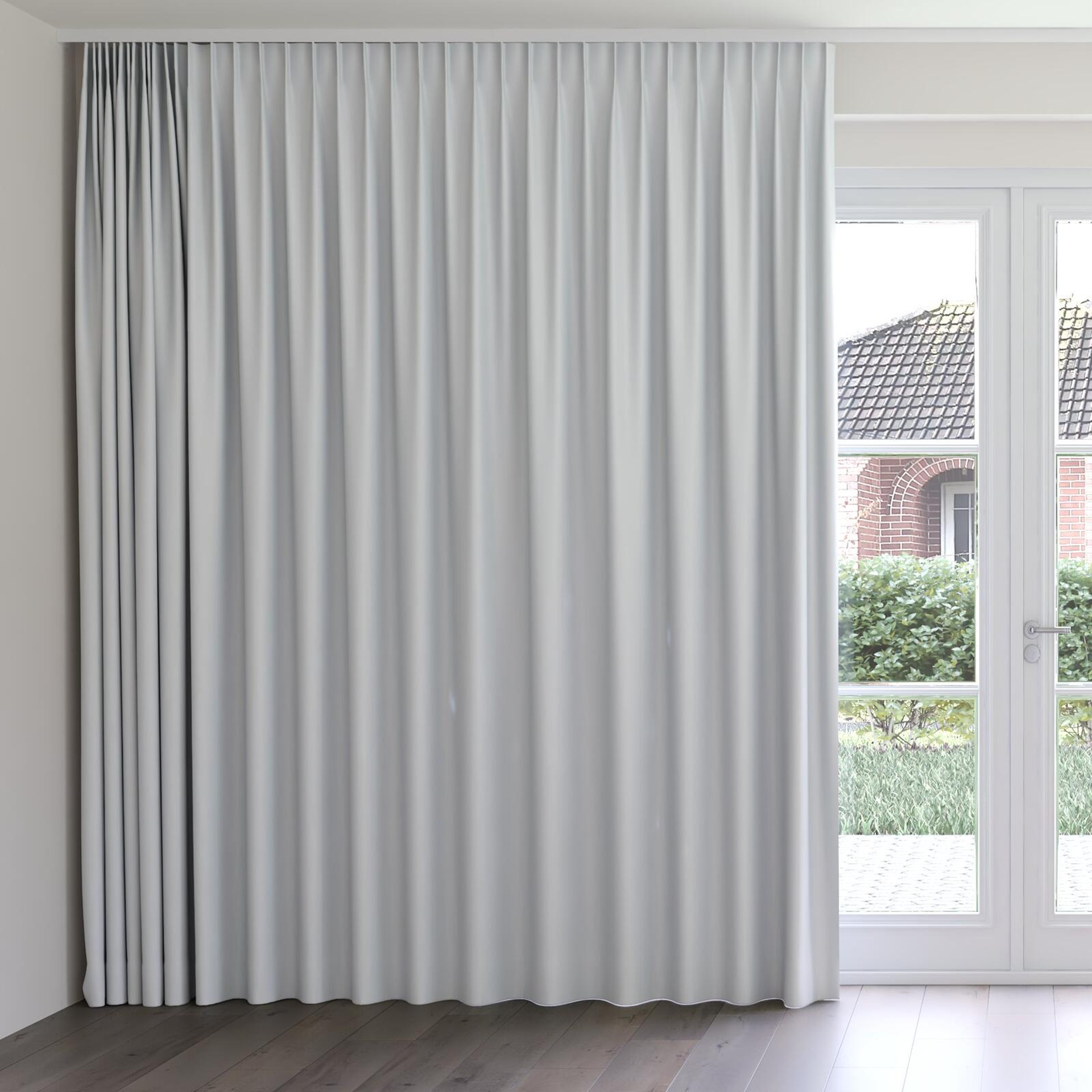 Front view of Blockbuster Silver, on curtain rail