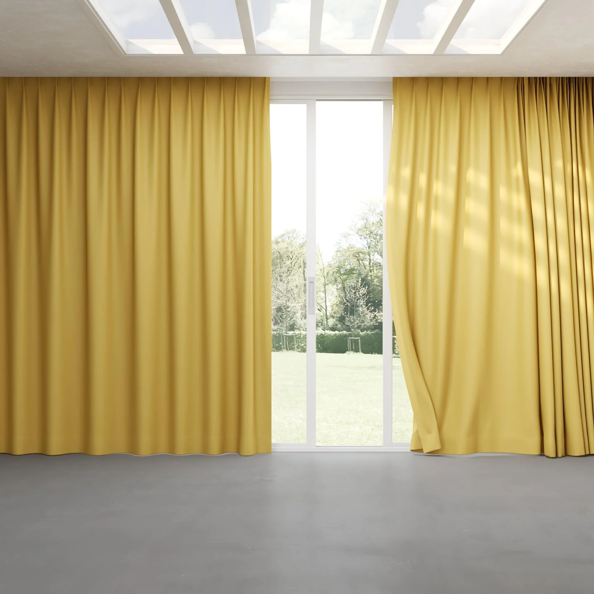Full view of Blockbuster Caramel, pinch pleat