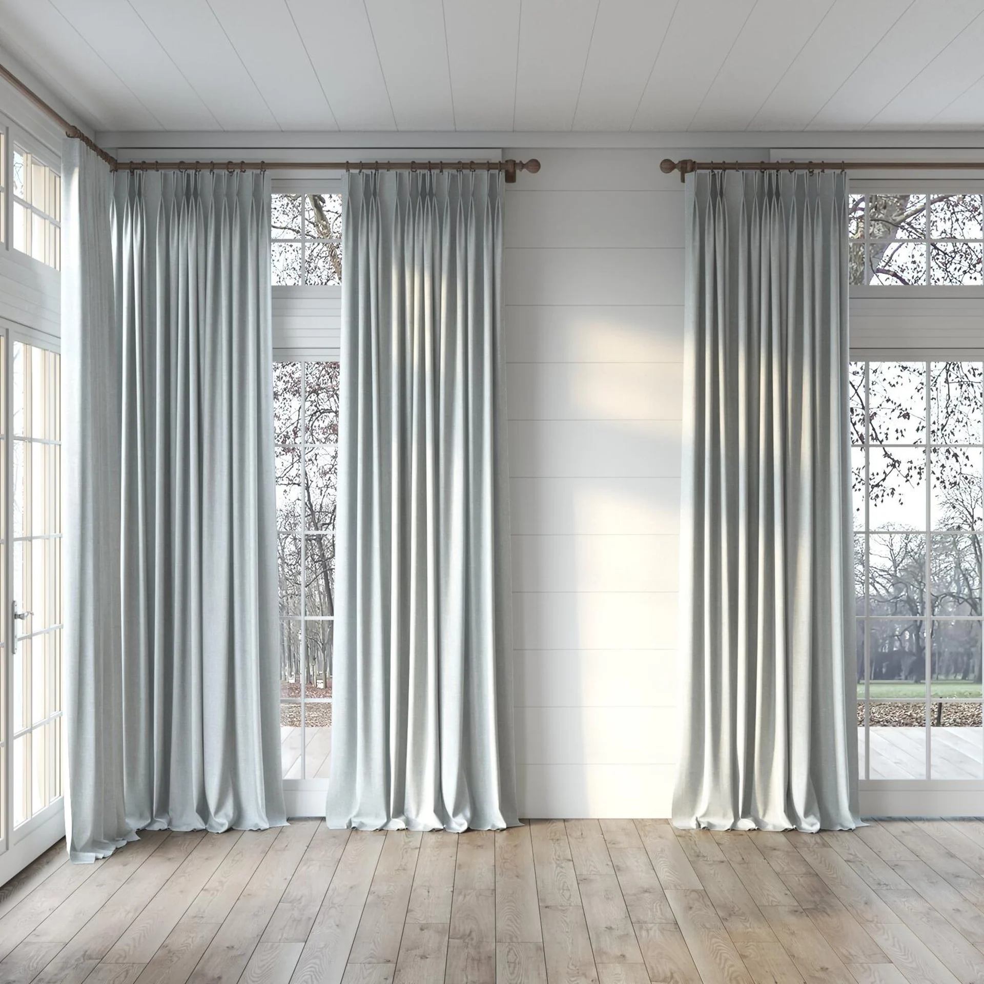 Full view of Retreat II Cloud, puddled, on curtain rod