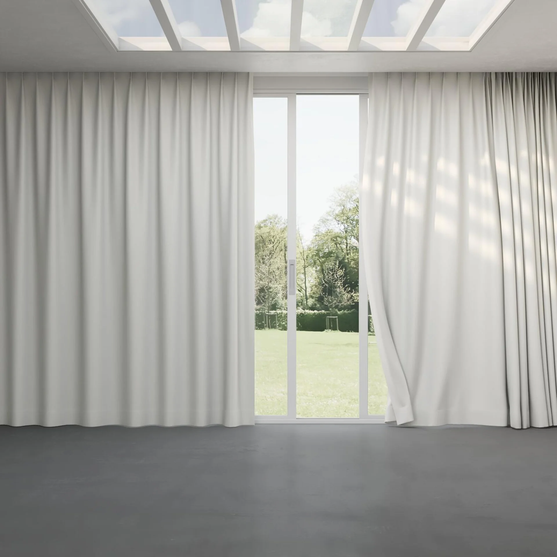 Full view of Kidglove Ivory, pinch pleat